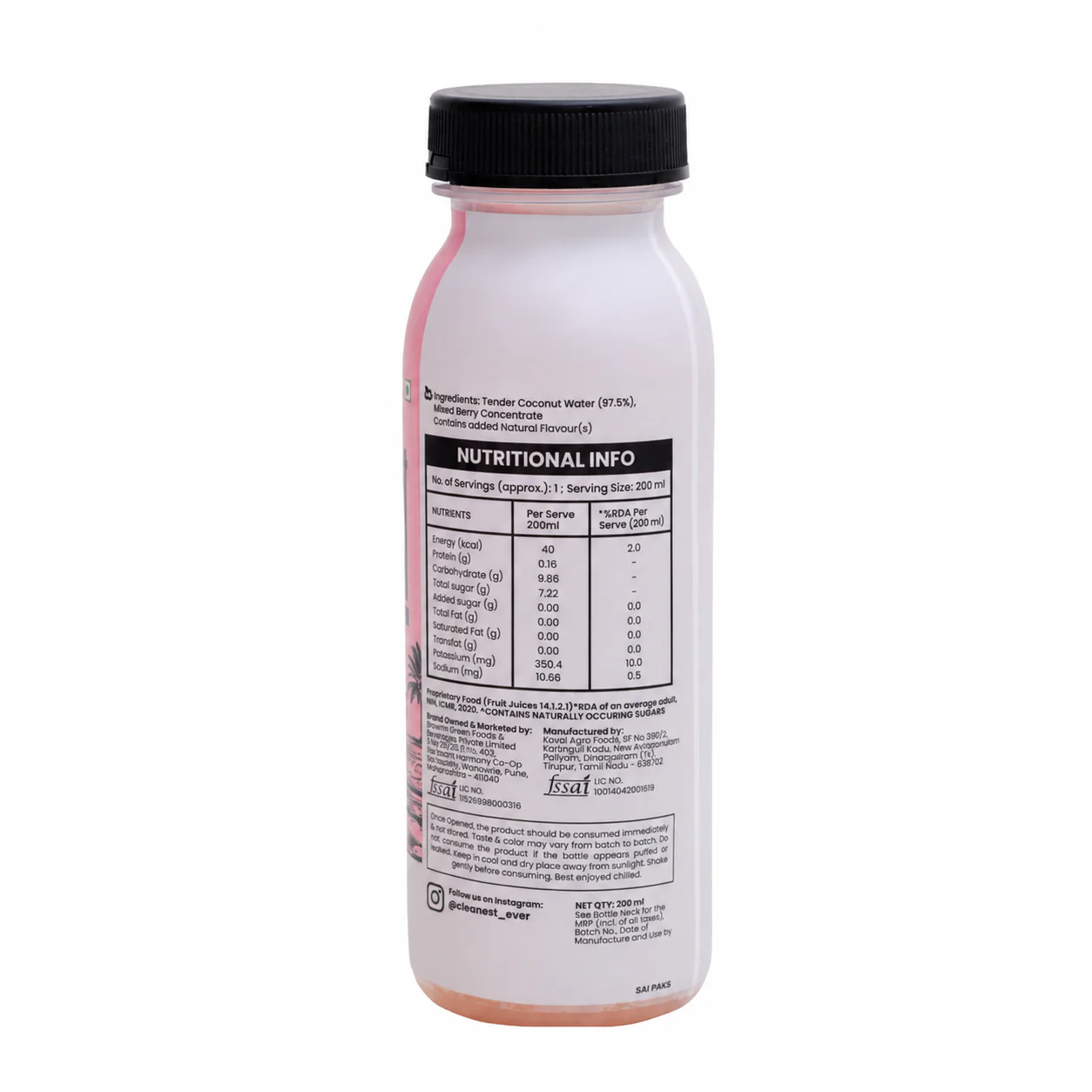 100% Natural Mix Berry Black Pepper Tender Coconut Water - 200ml, Pack of 4 (No Added Sugar, No Preservatives) - Image 3