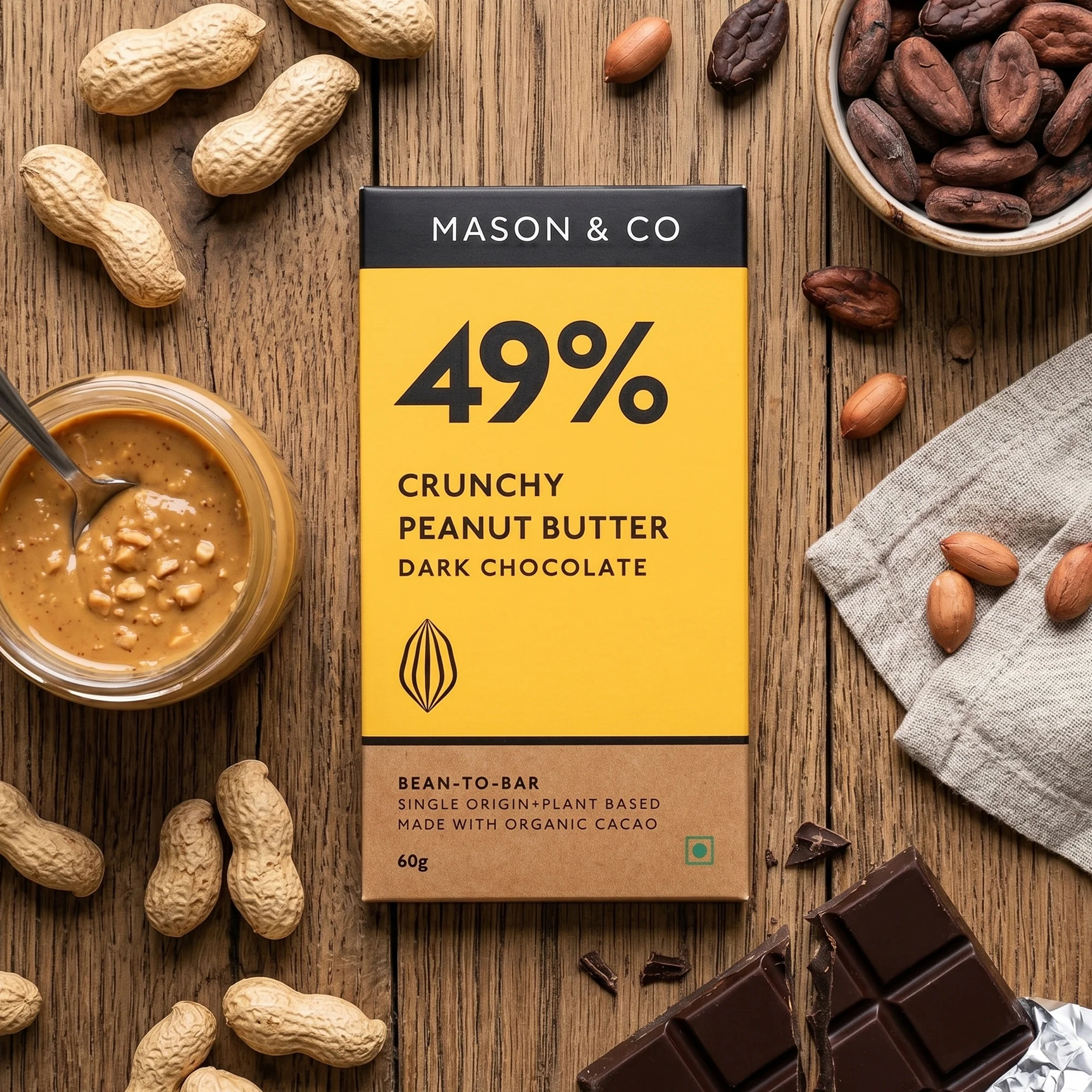 49% Crunchy Dark Chocolate with Peanut Butter, 60g - Image 3