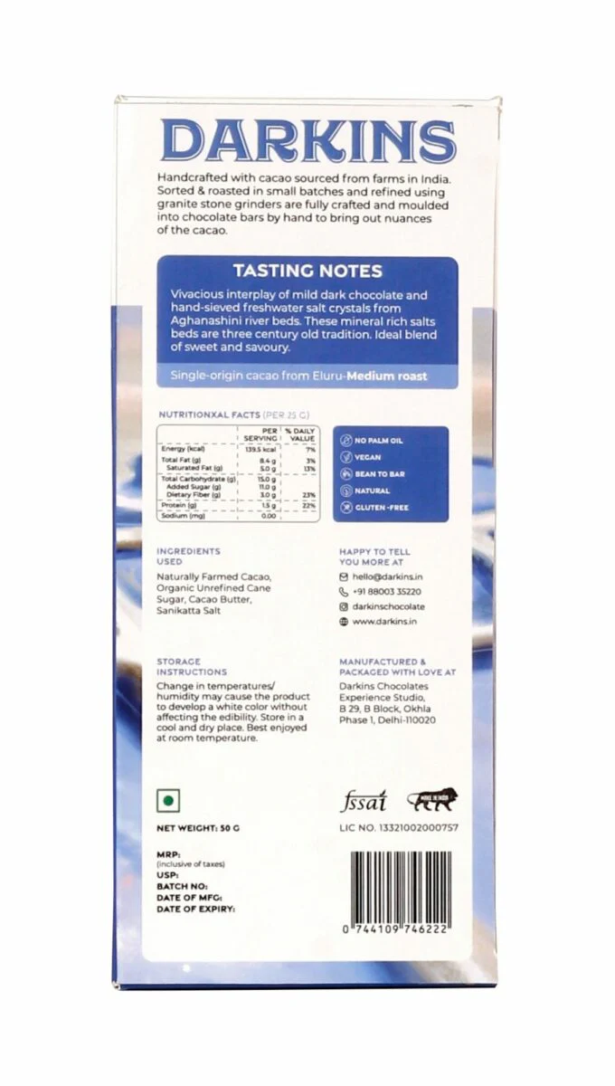 63% Artisanal Dark Chocolate with Sanikatta Salt, 50g - Image 2