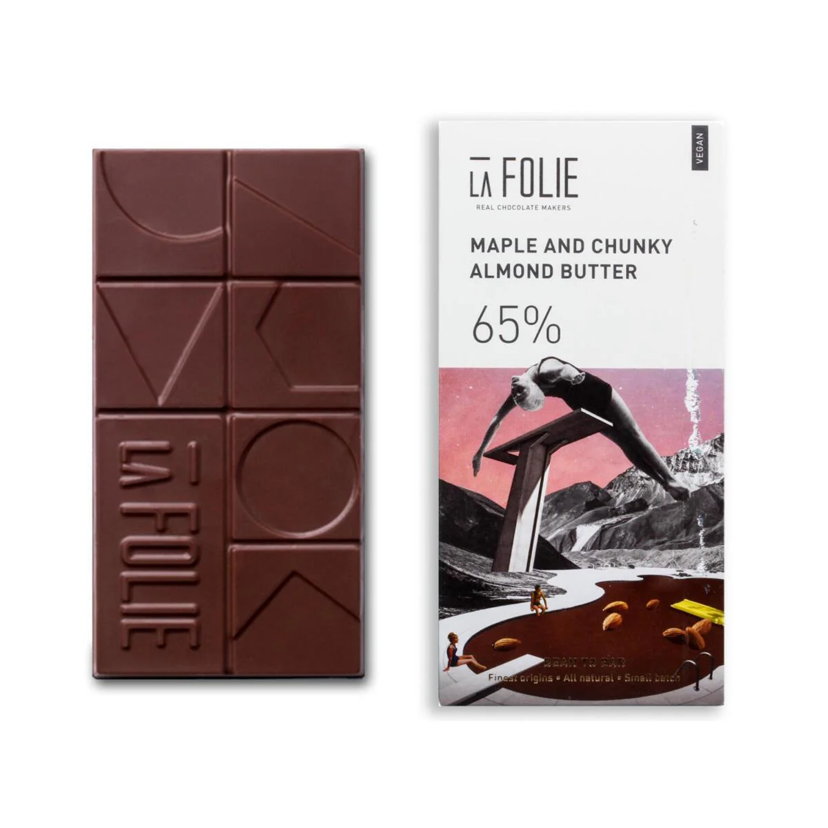 65% Maple & Chunky Almond Butter Chocolate Bar, 60g - Image 2