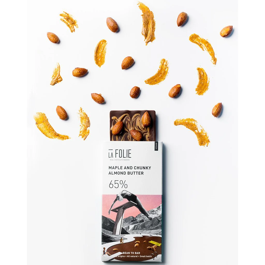 65% Maple & Chunky Almond Butter Chocolate Bar, 60g - Image 3