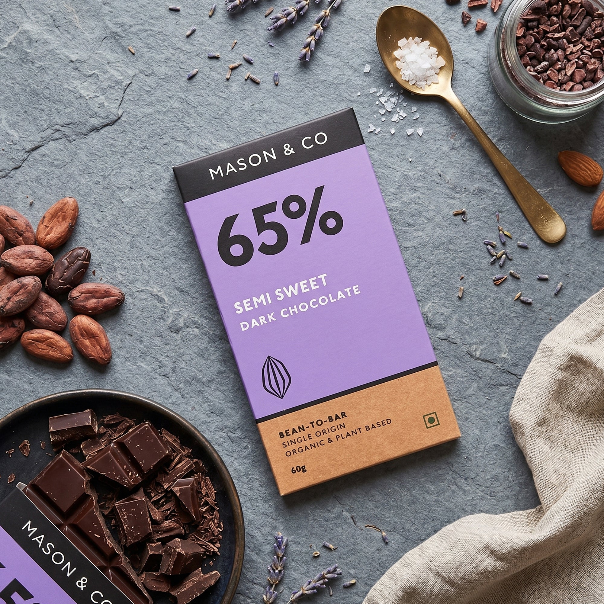 65% Semi-Sweet Dark Organic Exotic Artisanal Chocolate Bar, 60g - Image 3