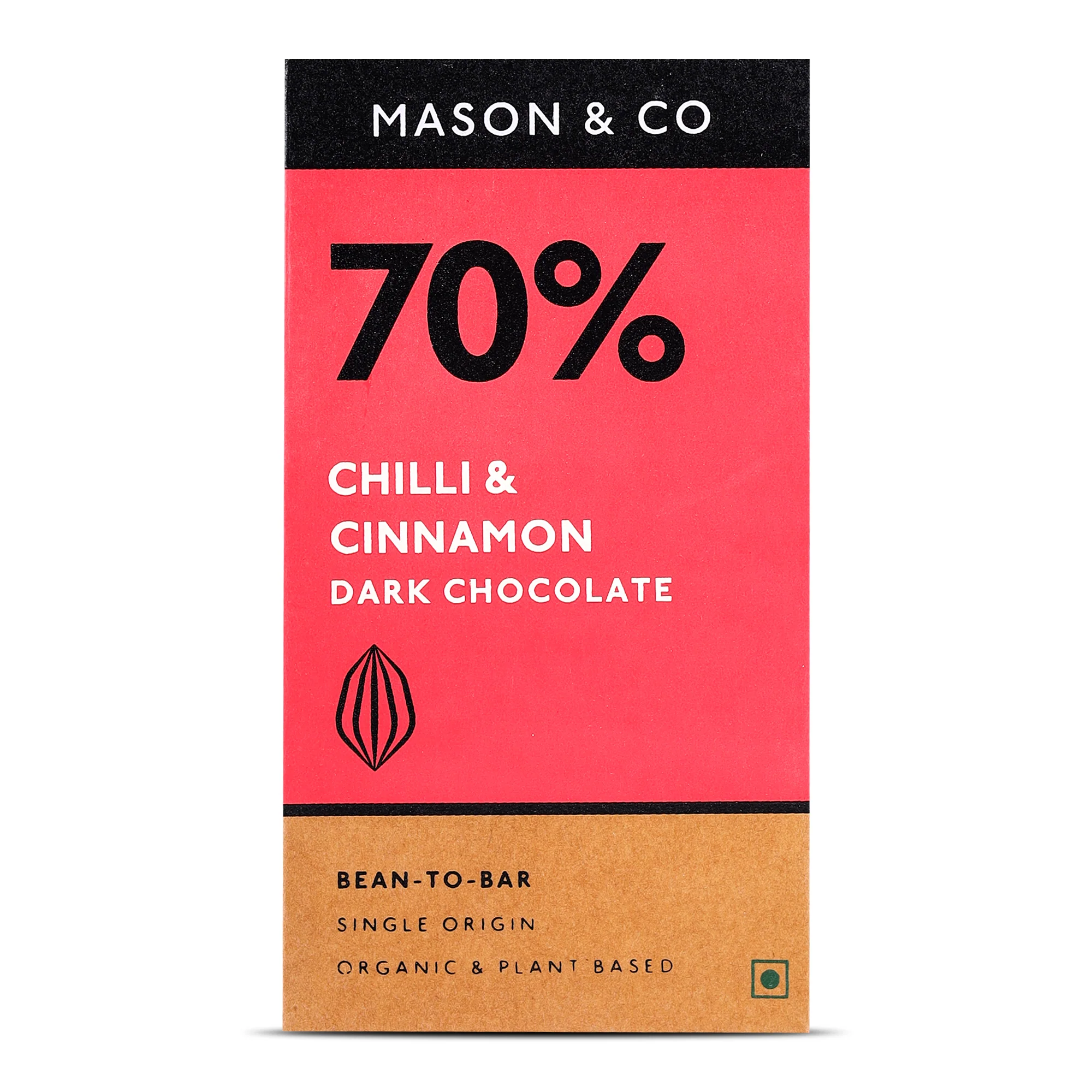 70% Chilli and Cinnamon Dark Organic Artisanal Chocolate Bar, 60g