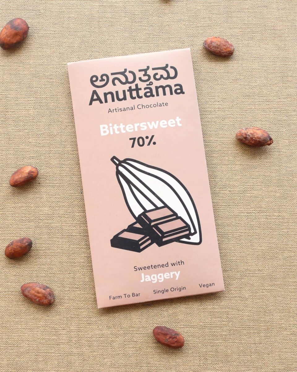 70% Dark Chocolate Bar with Jaggery,50g (Bitter-Sweet, No Refined Sugar, Craft Chocolate)