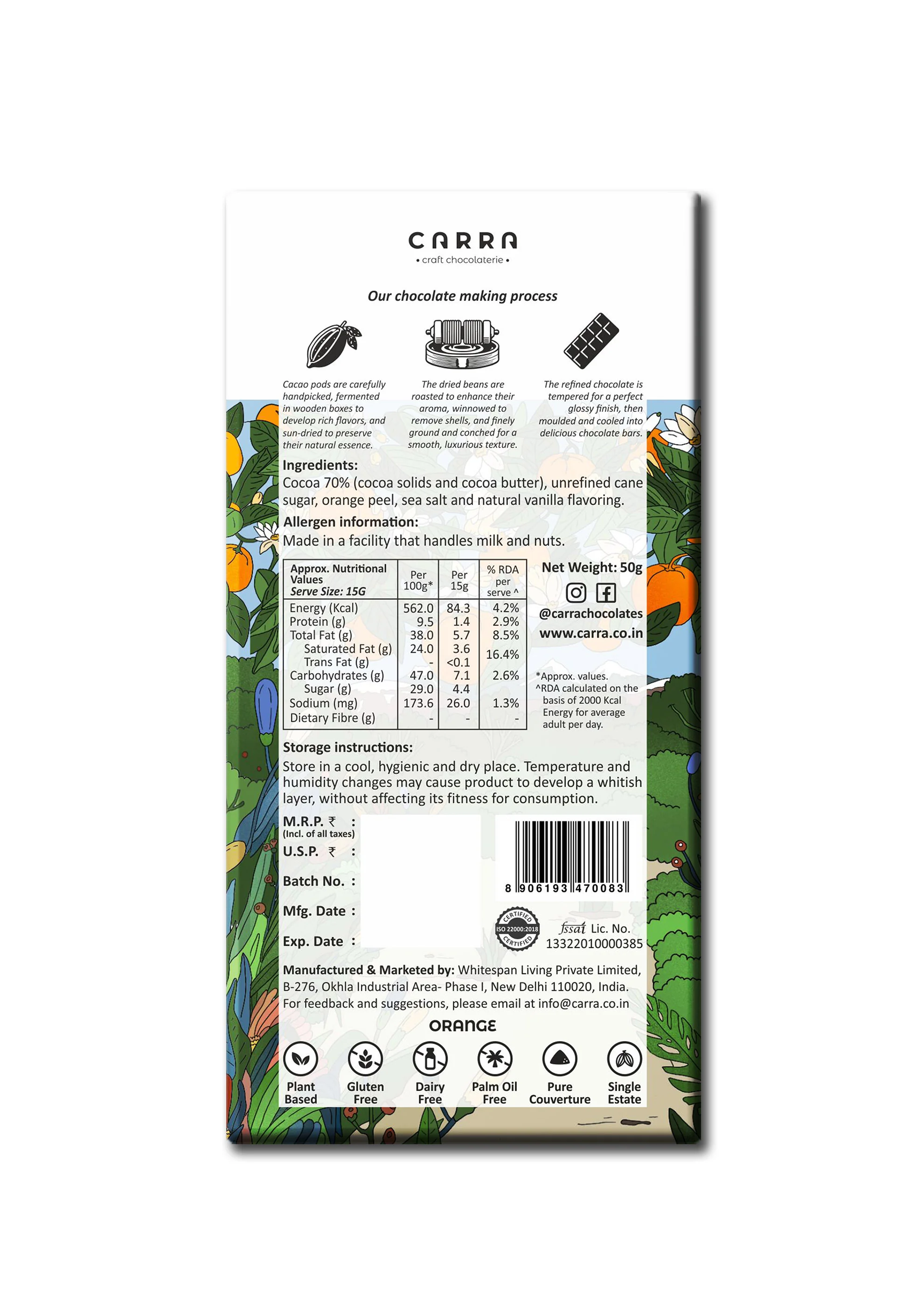 70% Orange Dark Chocolate Bar, 50g - Image 2