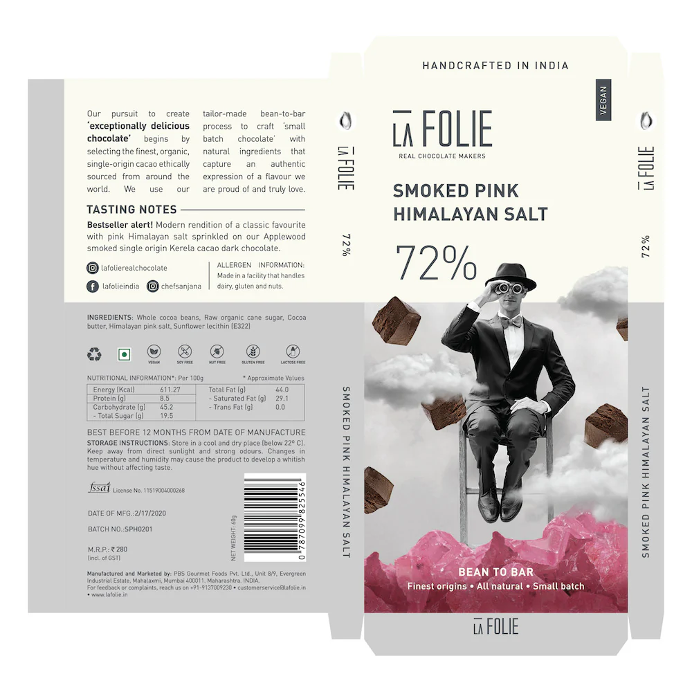 72% Smoked Pink Himalayan Salt Chocolate Bar, 60g - Image 4