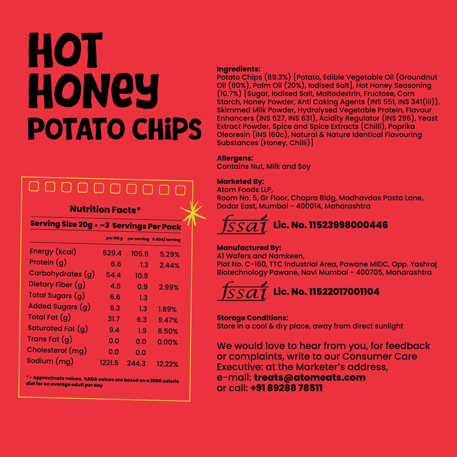 Atom Eats Hot Honey Potato Chips, 60g (Crispy Potato Chips, Sweet & Spicy Honey Chilli Flavor, Bold Crunchy Snack) - Image 6