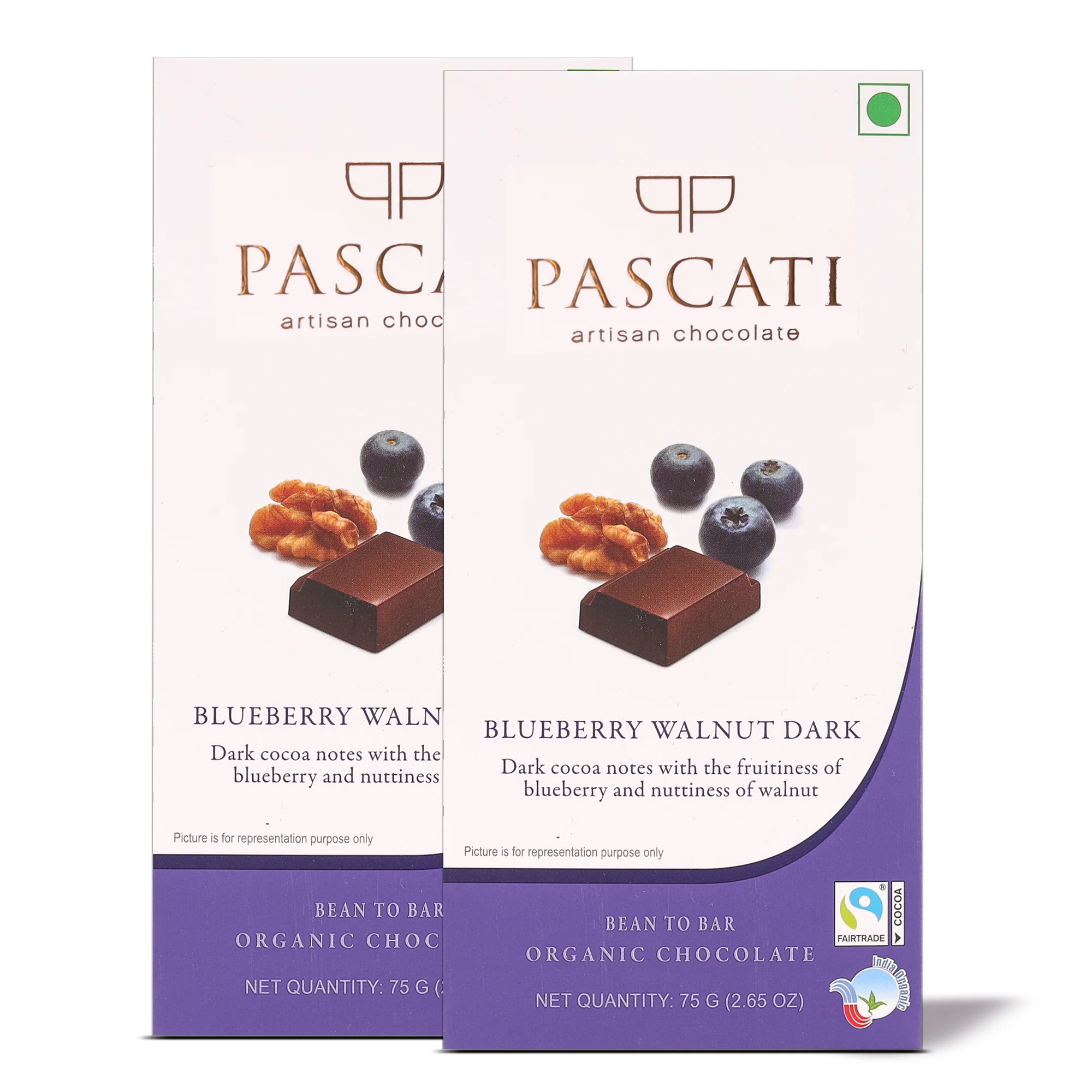Chocolate Blueberry Walnut Dark, India Organic Chocolate, 75G (Pack Of 2)