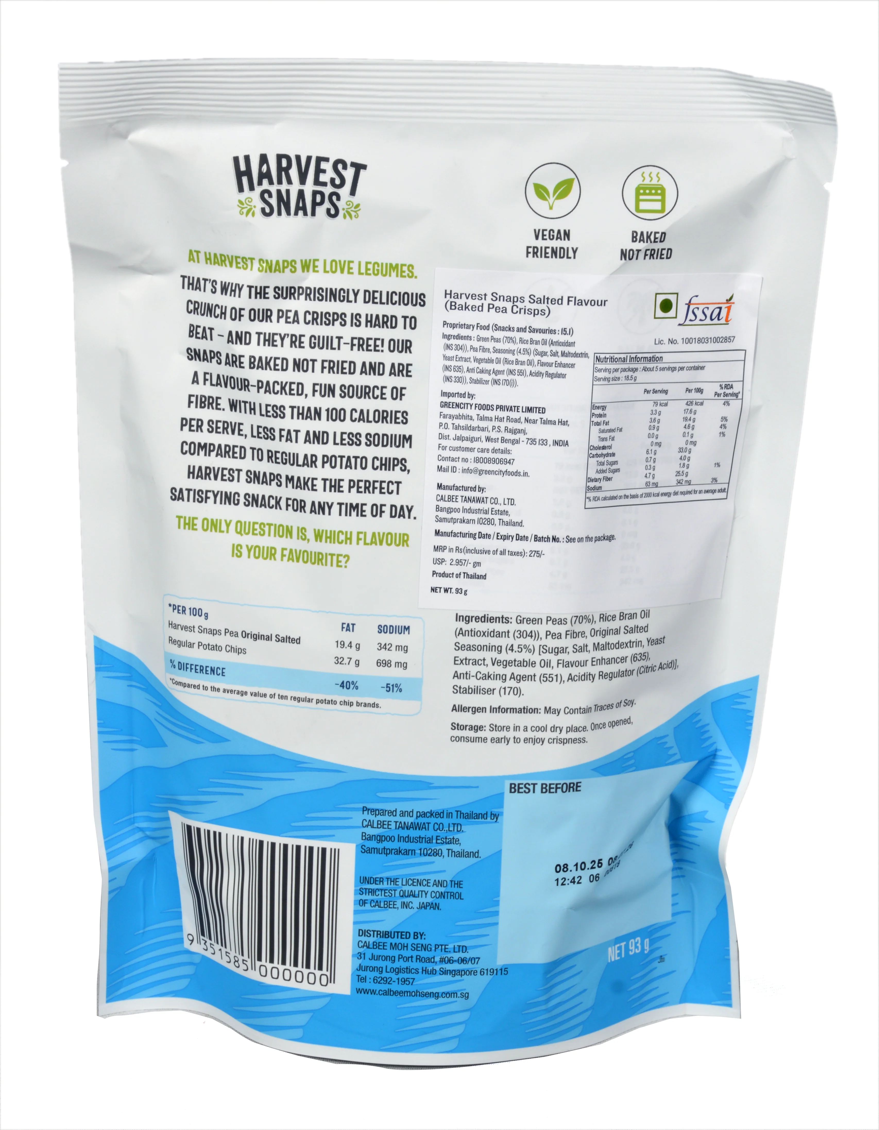 Harvest Snaps Baked Pea Crisps Salted, 93g - Image 2