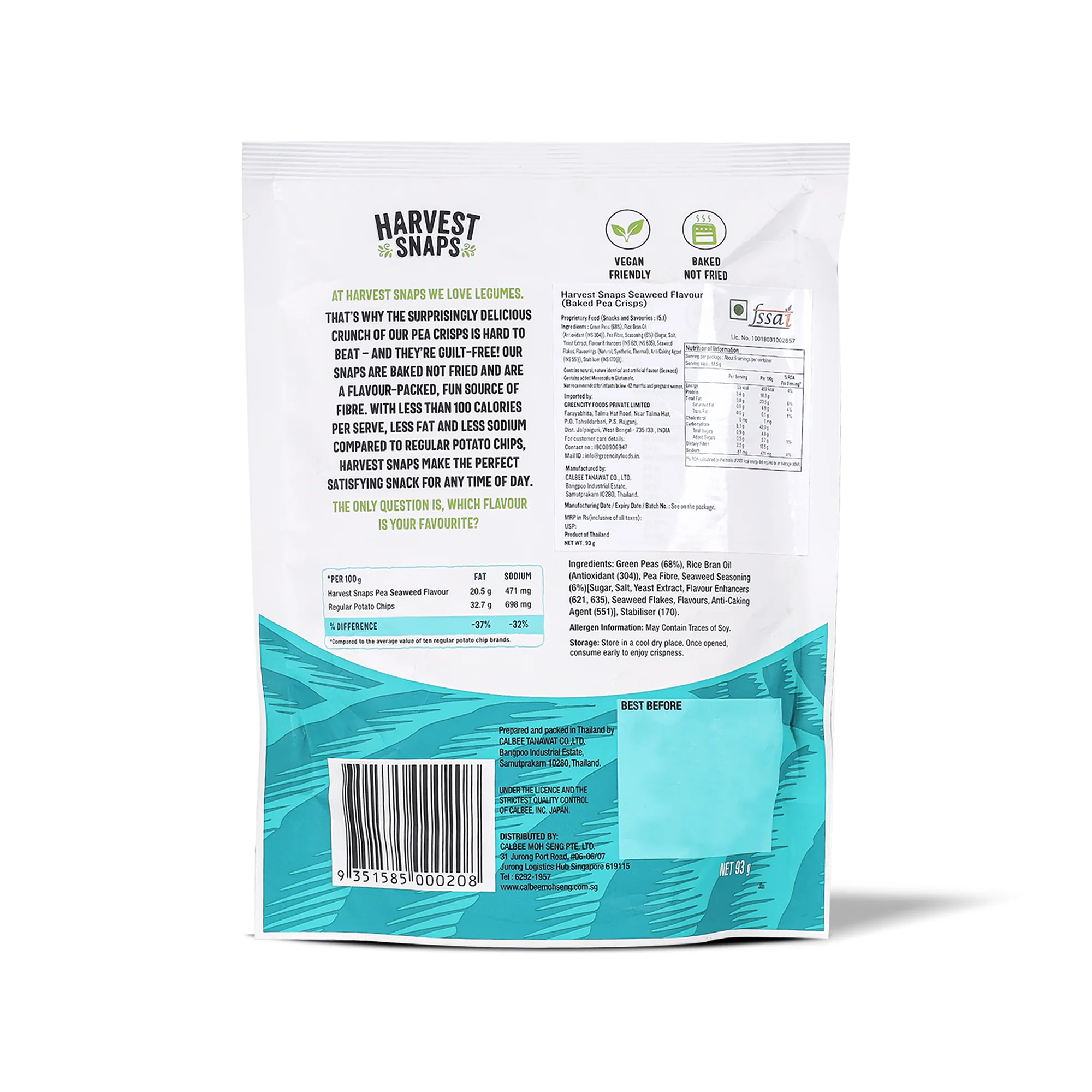 Harvest Snaps Baked Pea Crisps Seaweed, 93g - Image 2