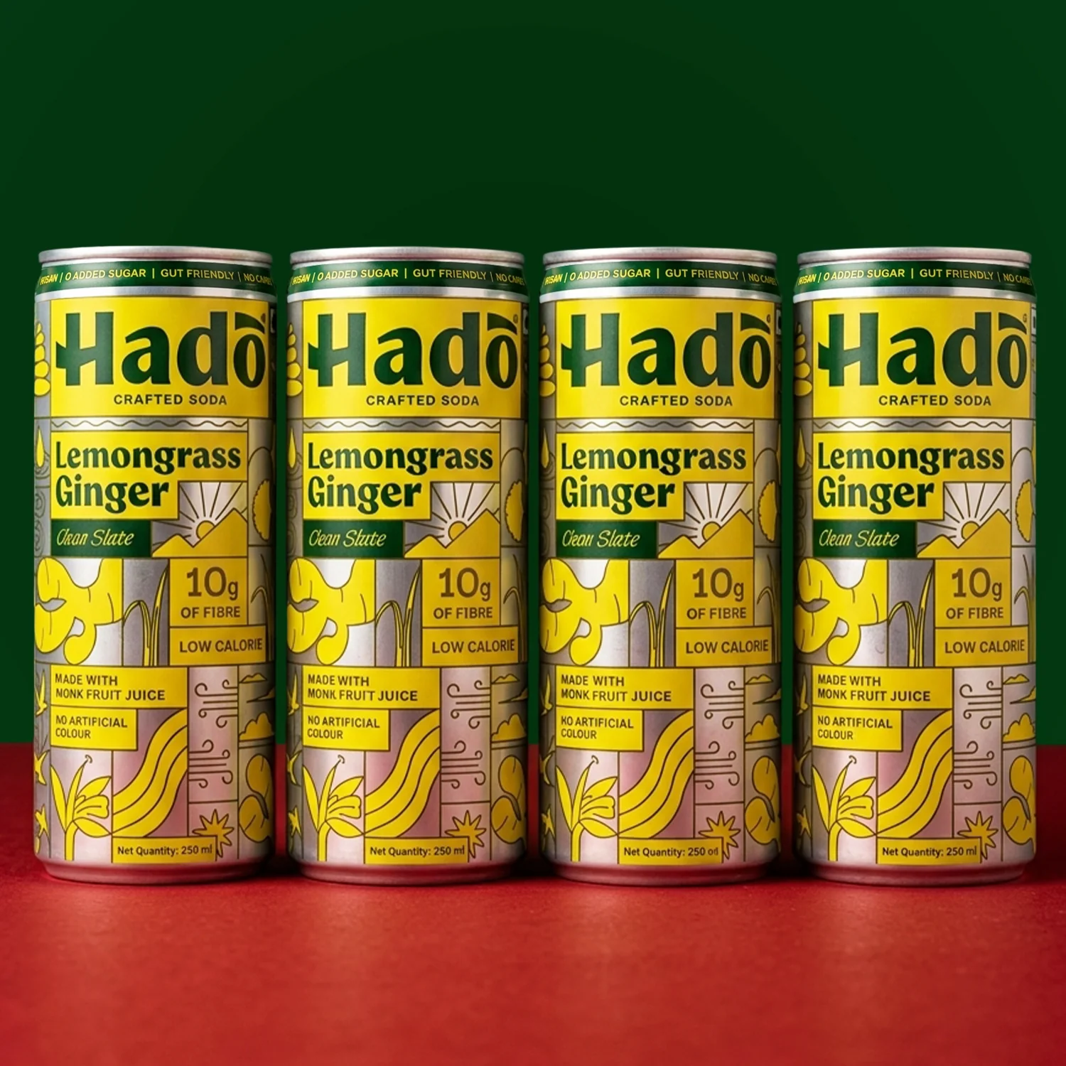 Hadō Lemongrass Ginger Crafted Soda, 250ml x 4 (10g Fibre, Zero Added Sugar)