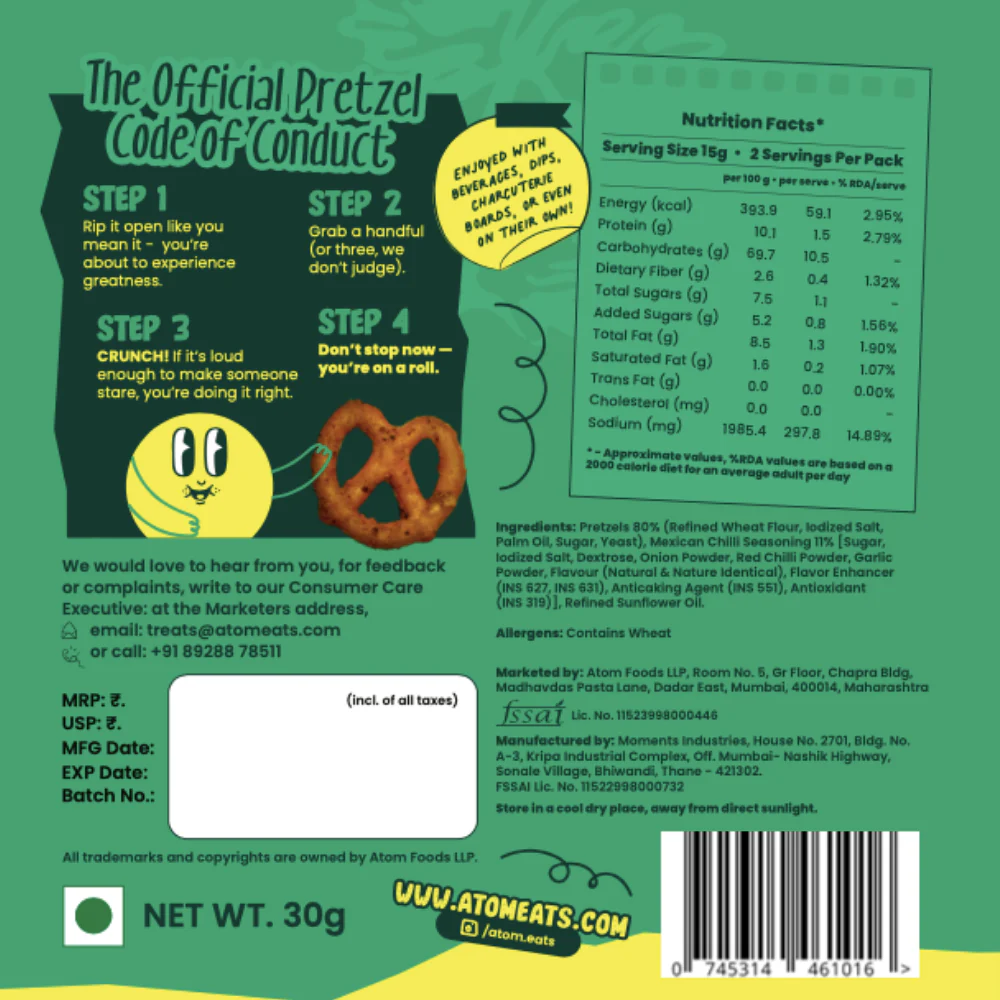 Mexican Chilli Pretzels, 30g (Baked Crunchy Snack, Spicy & Tangy Mexican Style Flavor, On-the-Go Snack) - Image 2