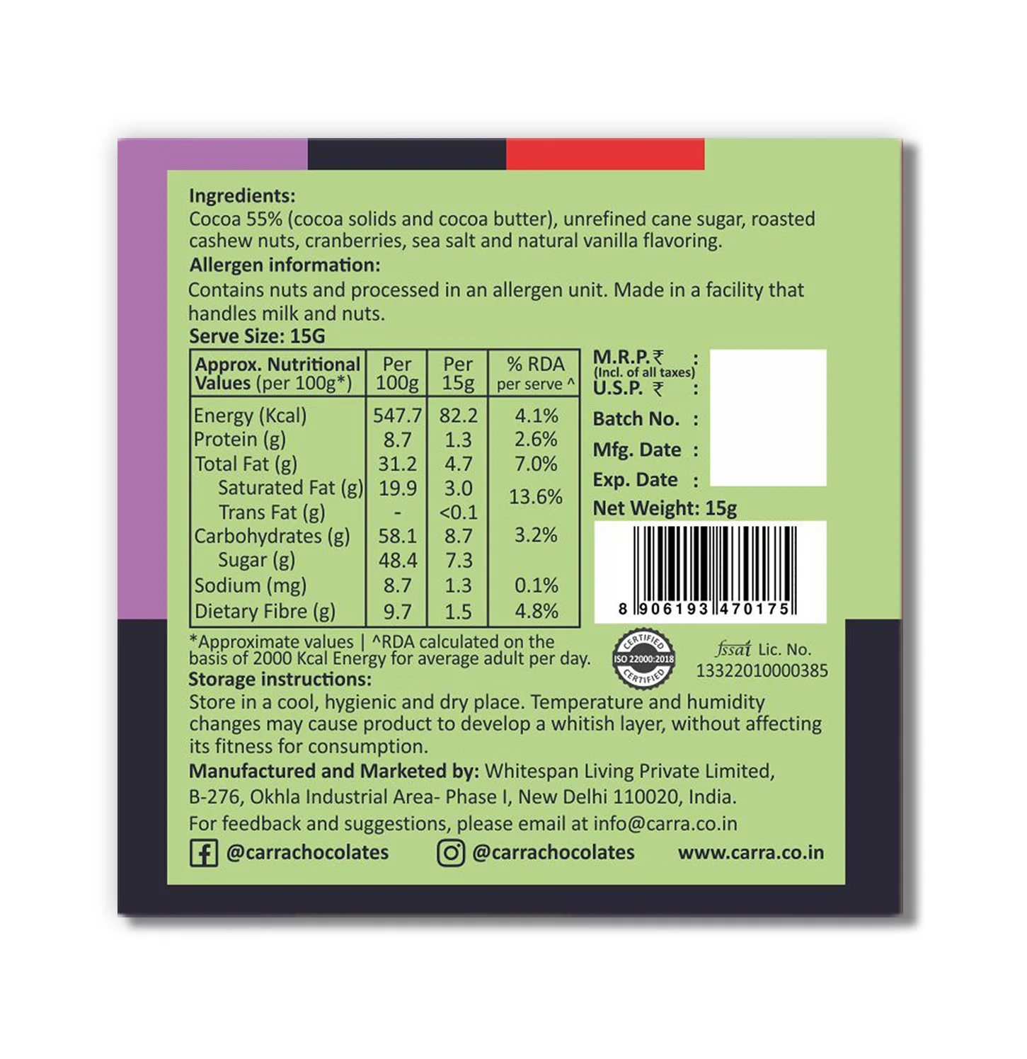 Miniature Chocolate Bars, 120g - Gifting box of 8 combo bars (8x15gm) - Image 8