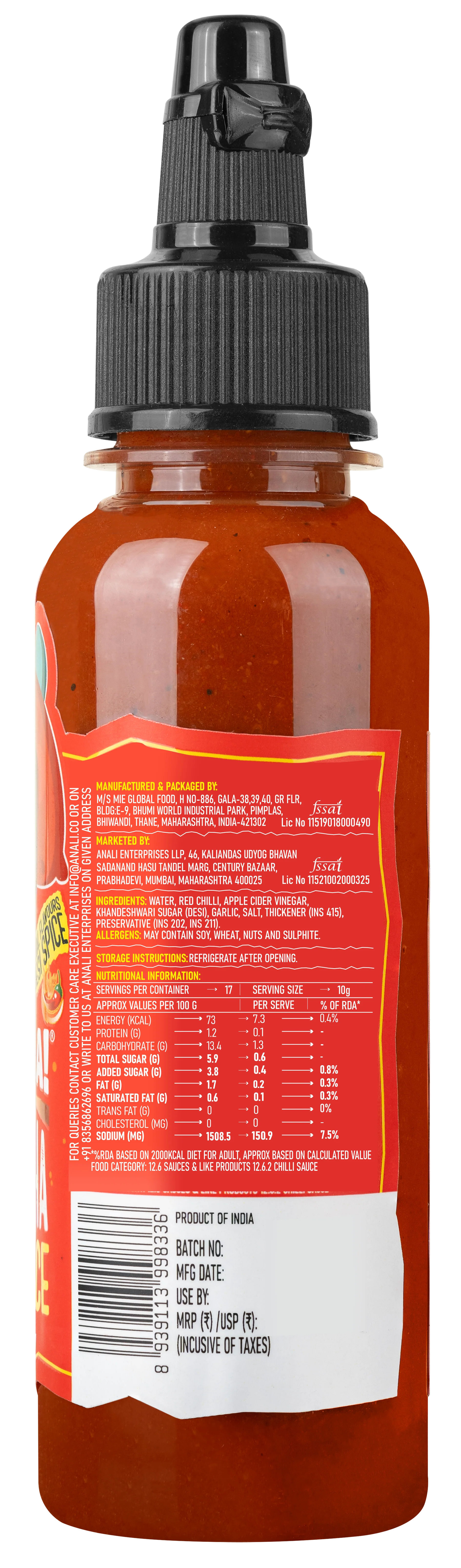 Naga Chilli Sriracha Sauce, 170g (Made of Smoky, Tangy and Spicy Flavour , NO MSG, No Oil, Vegan) - Image 3