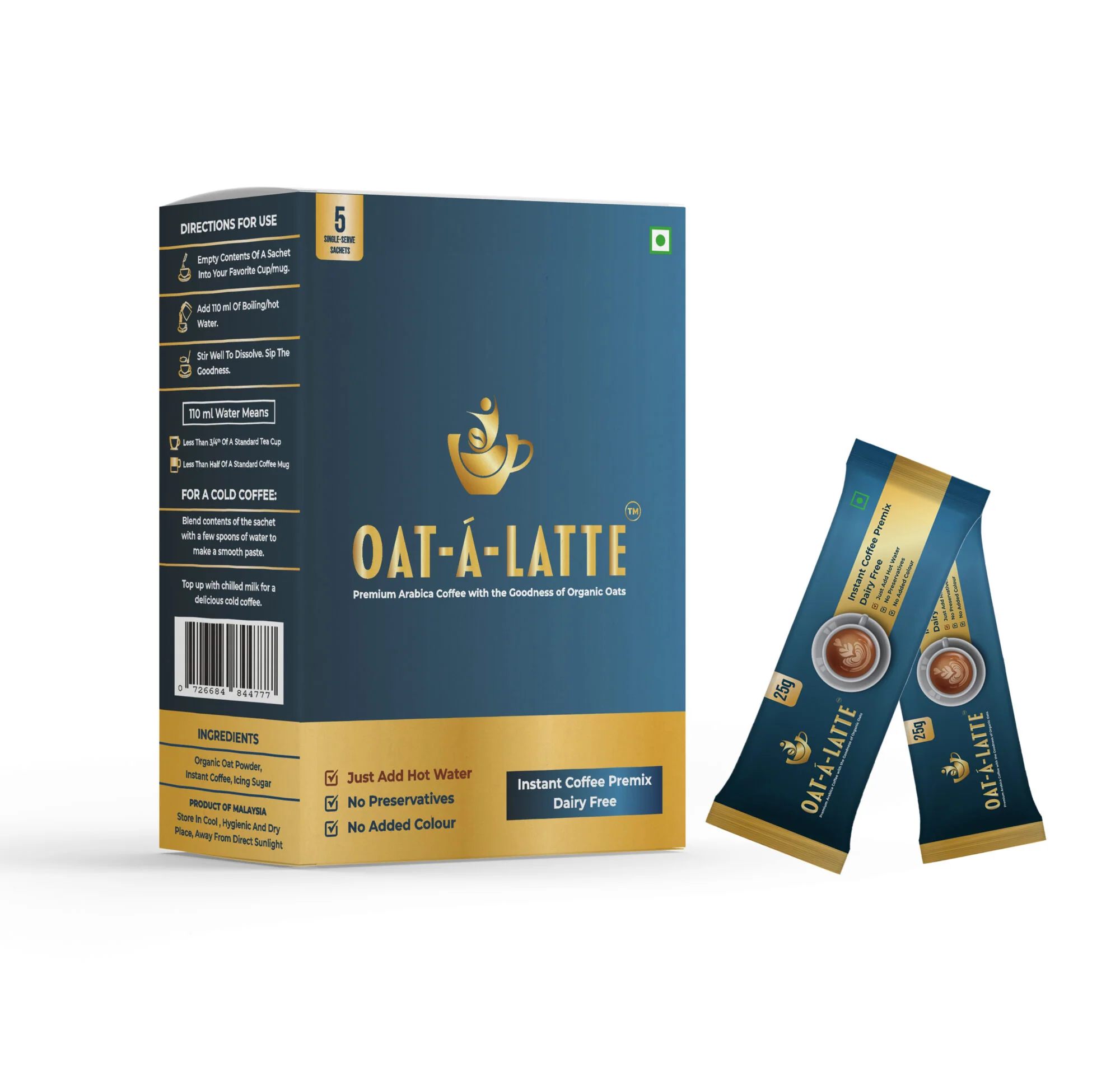 Oat-A-Latte Premium Instant Coffee Premix, 125g (Plant-Based| Box of 5 single-serve sachets of 25 gms each) - Image 2