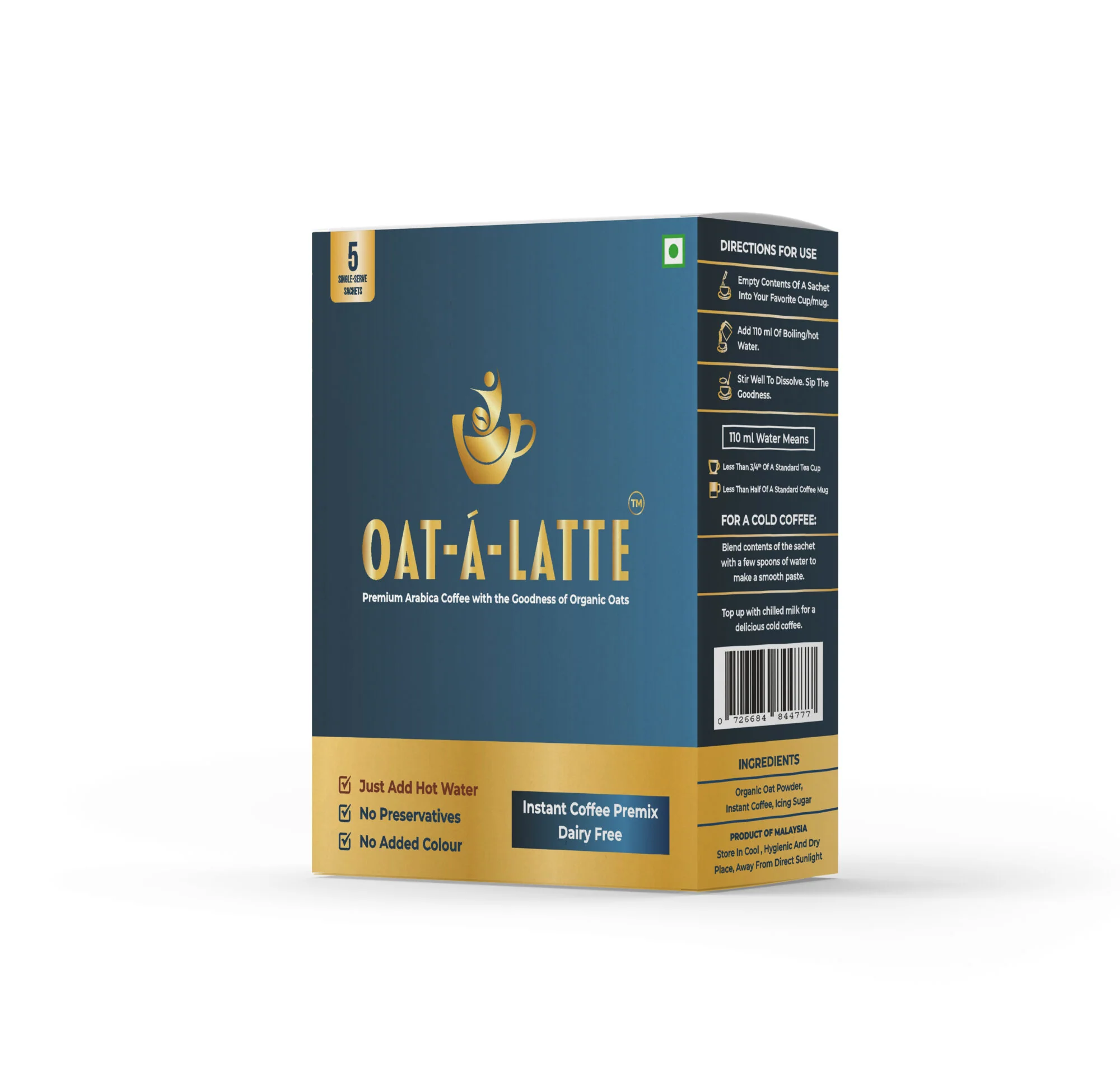 Oat-A-Latte Premium Instant Coffee Premix, 125g (Plant-Based| Box of 5 single-serve sachets of 25 gms each) - Image 4