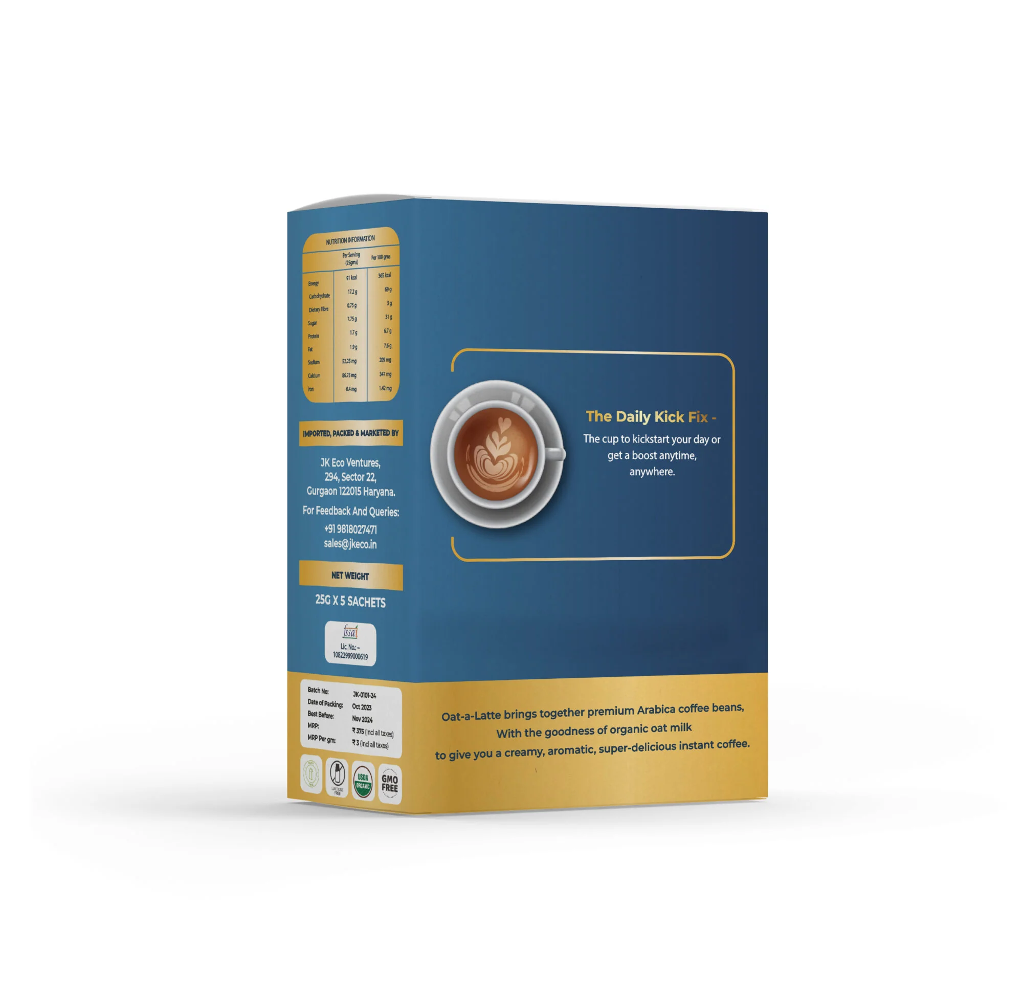 Oat-A-Latte Premium Instant Coffee Premix, 125g (Plant-Based| Box of 5 single-serve sachets of 25 gms each) - Image 5