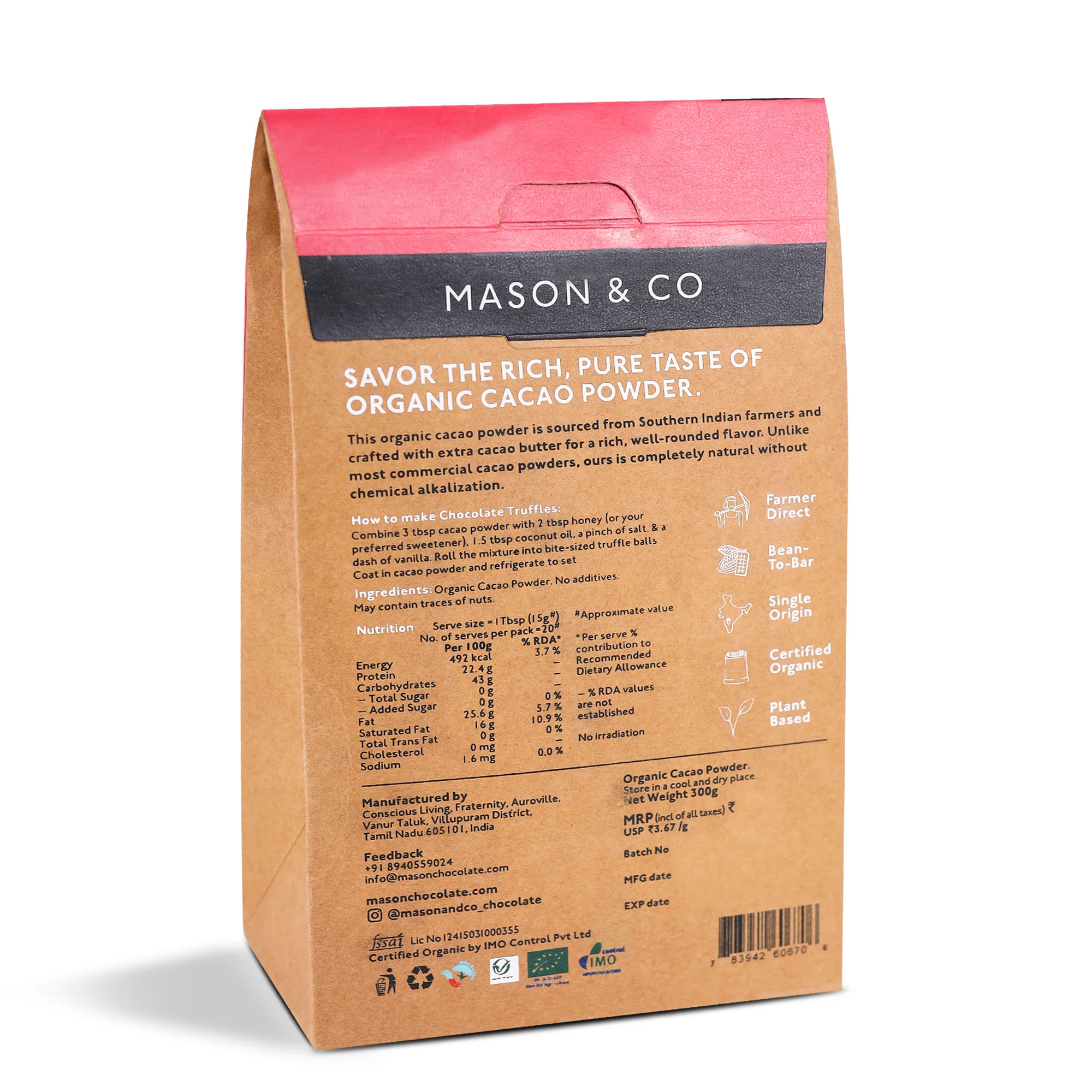 Organic Cacao Powder, 300g | Non-Alkalised | Raw | Vegan | Artisanal Indian Cacao | Single-Origin - Image 3