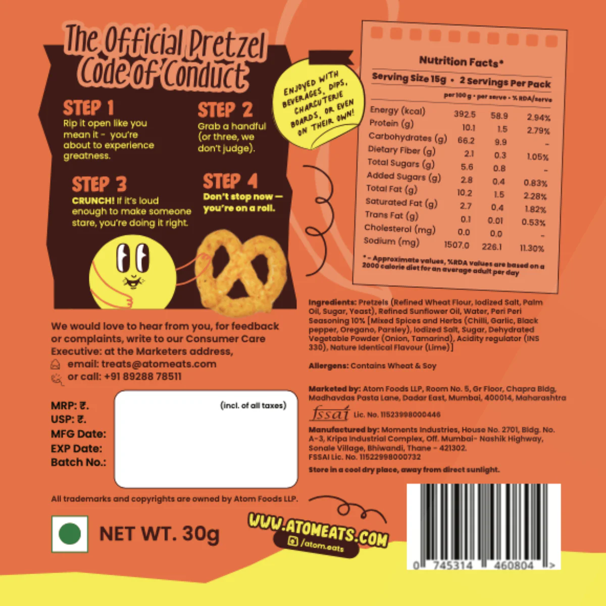 Peri Peri Pretzels, 30g (Baked Crunchy Snack, Spicy & Tangy Peri Peri Flavor, On-the-Go Snack) - Image 2