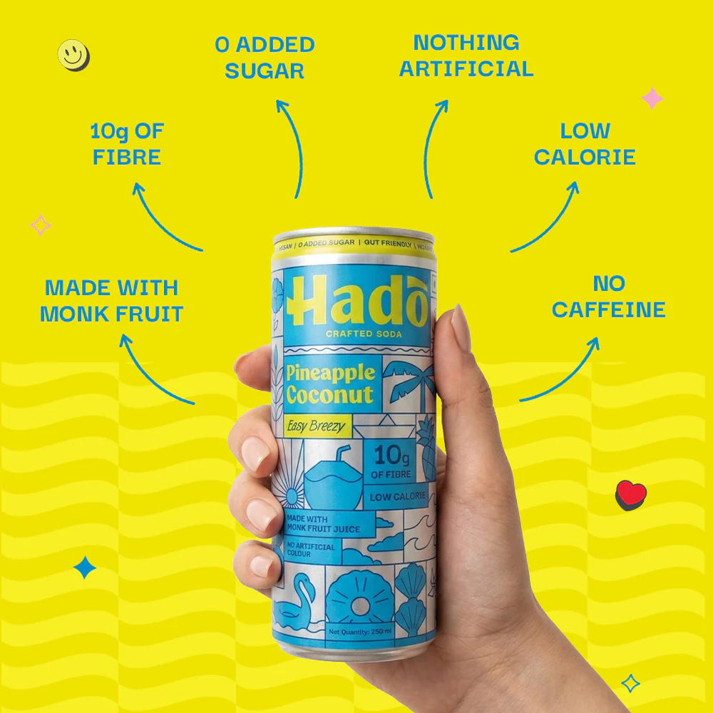 Hadō Pineapple Coconut Crafted Soda, 250ml x 4 (10g Fibre, Zero Added Sugar) - Image 5
