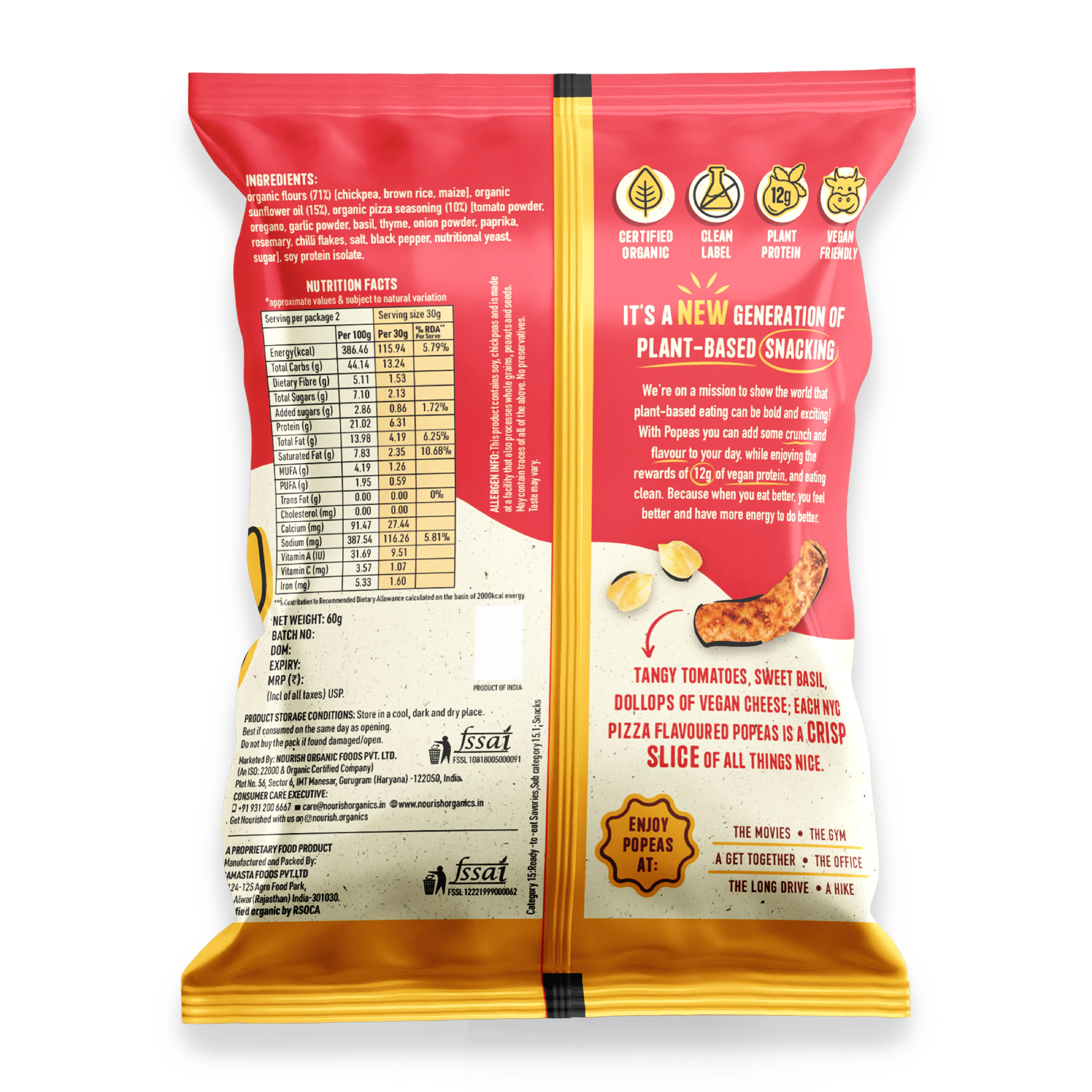Nourish Organics Popeas Organic Chickpea Protein Puffs - NYC Pizza, 60gm (Gluten-free) - Image 3
