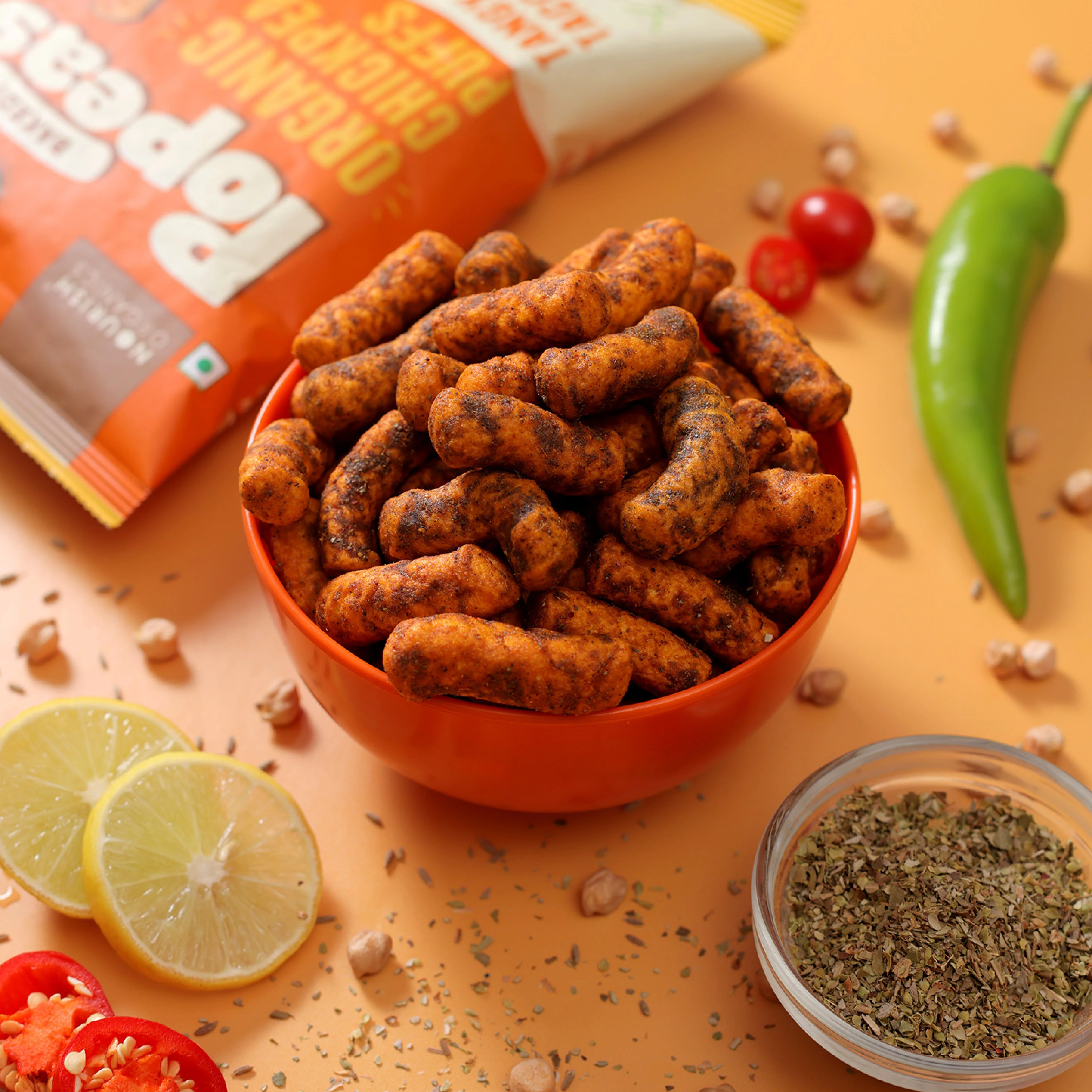Nourish Organics Popeas Organic Chickpea Protein Puffs - Tangy Taco, 20gm (Gluten-free) - Image 2