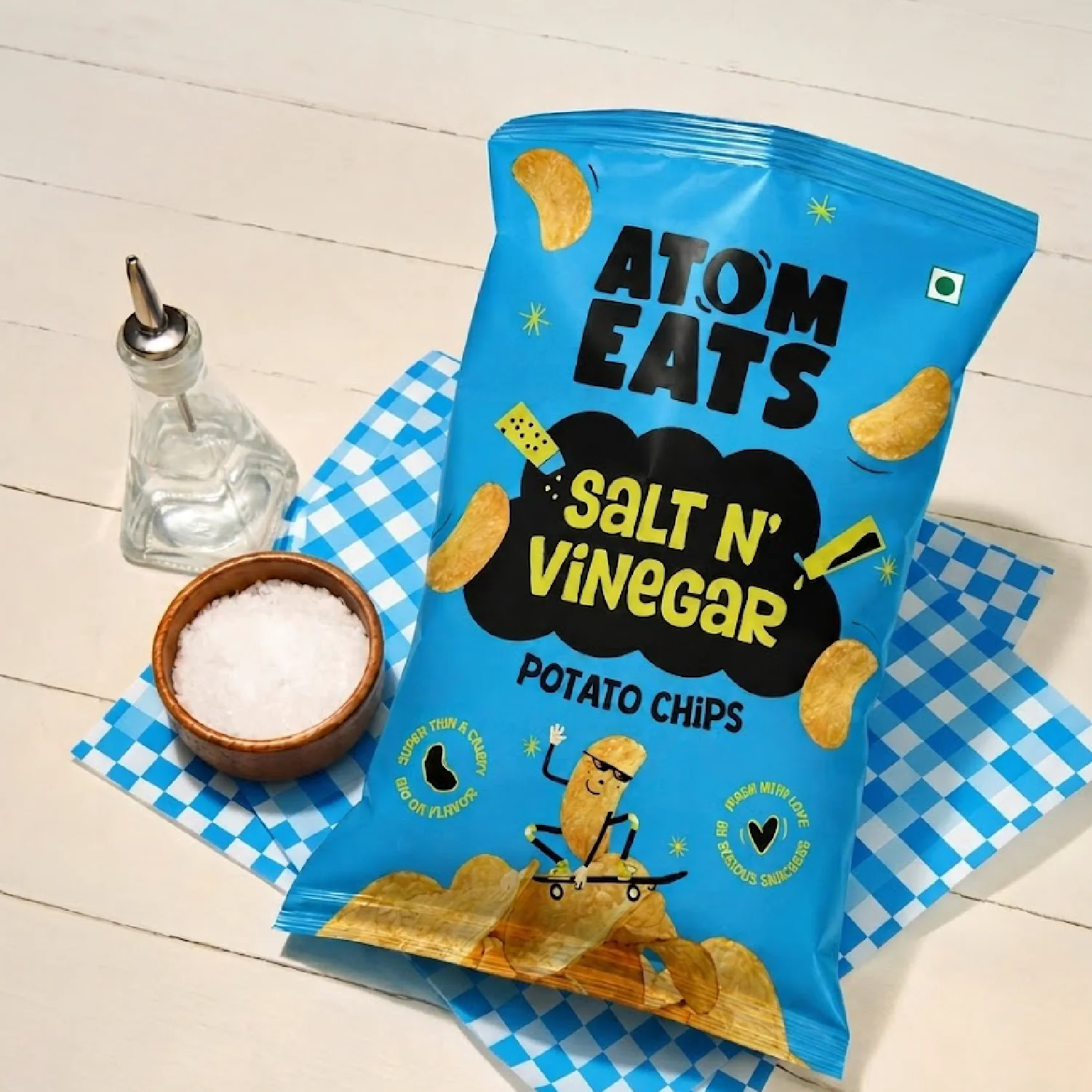 Atom Eats Salt n' Vinegar Potato Chips, 60g (Crispy Potato Chips, Tangy Sea Salt & Vinegar Flavor, Bold & Crunchy Snack) - Image 3