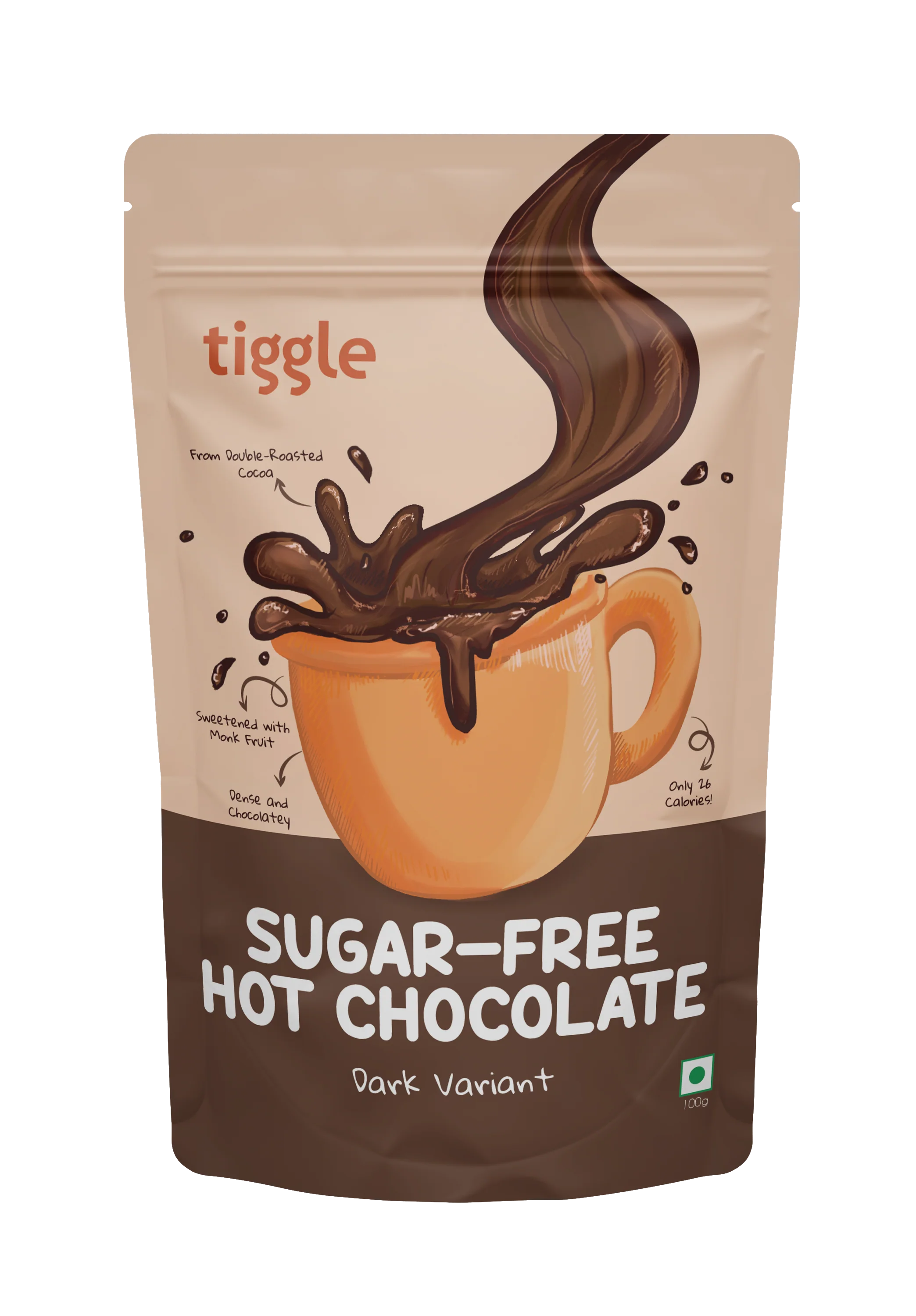 Sugar Free Hot Chocolate Powder 100g, (Zero Sugar, Monk Fruit Sweetened, Low Calorie Dark Chocolate Drink Mix, Rich Cocoa Taste)