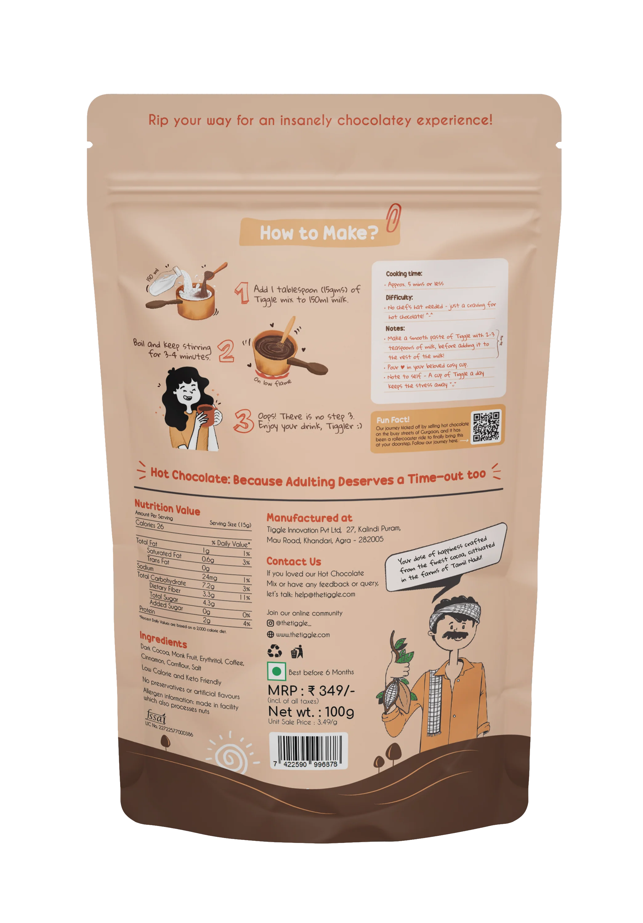 Sugar Free Hot Chocolate Powder 100g, (Zero Sugar, Monk Fruit Sweetened, Low Calorie Dark Chocolate Drink Mix, Rich Cocoa Taste) - Image 2