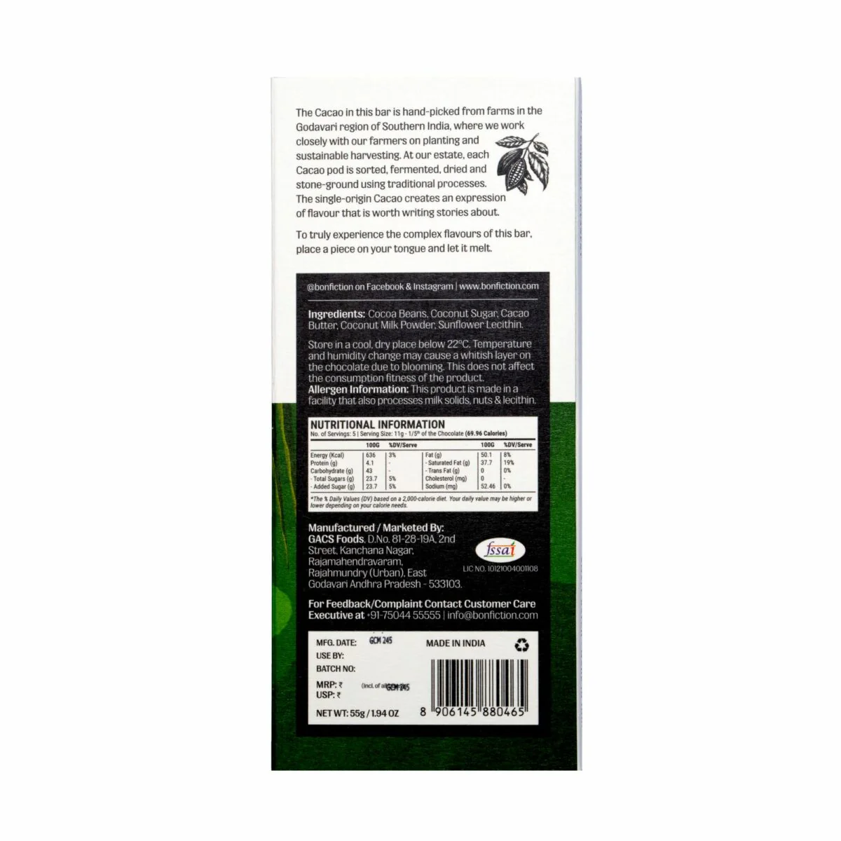 The Coconut Covenant,55g (55% Dark Chocolate with Coconut, Tropical Craft Chocolate, Gourmet Flavoured Chocolate Bar) - Image 2