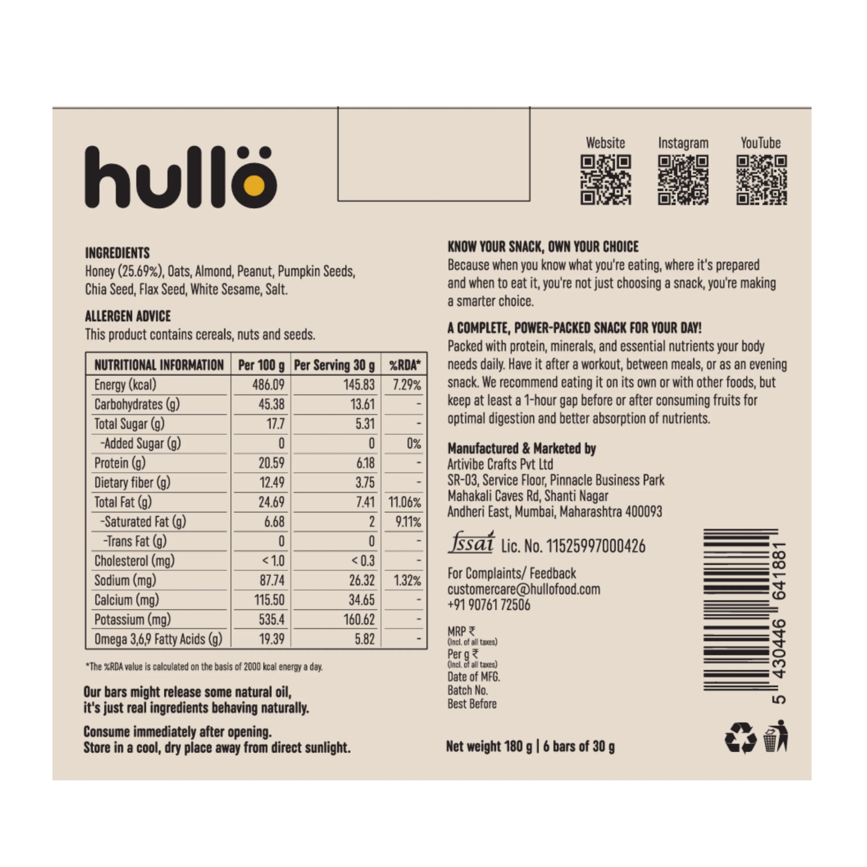 The Nuts & Seeds Bar - Honey, 180g (6x30g) - Image 4