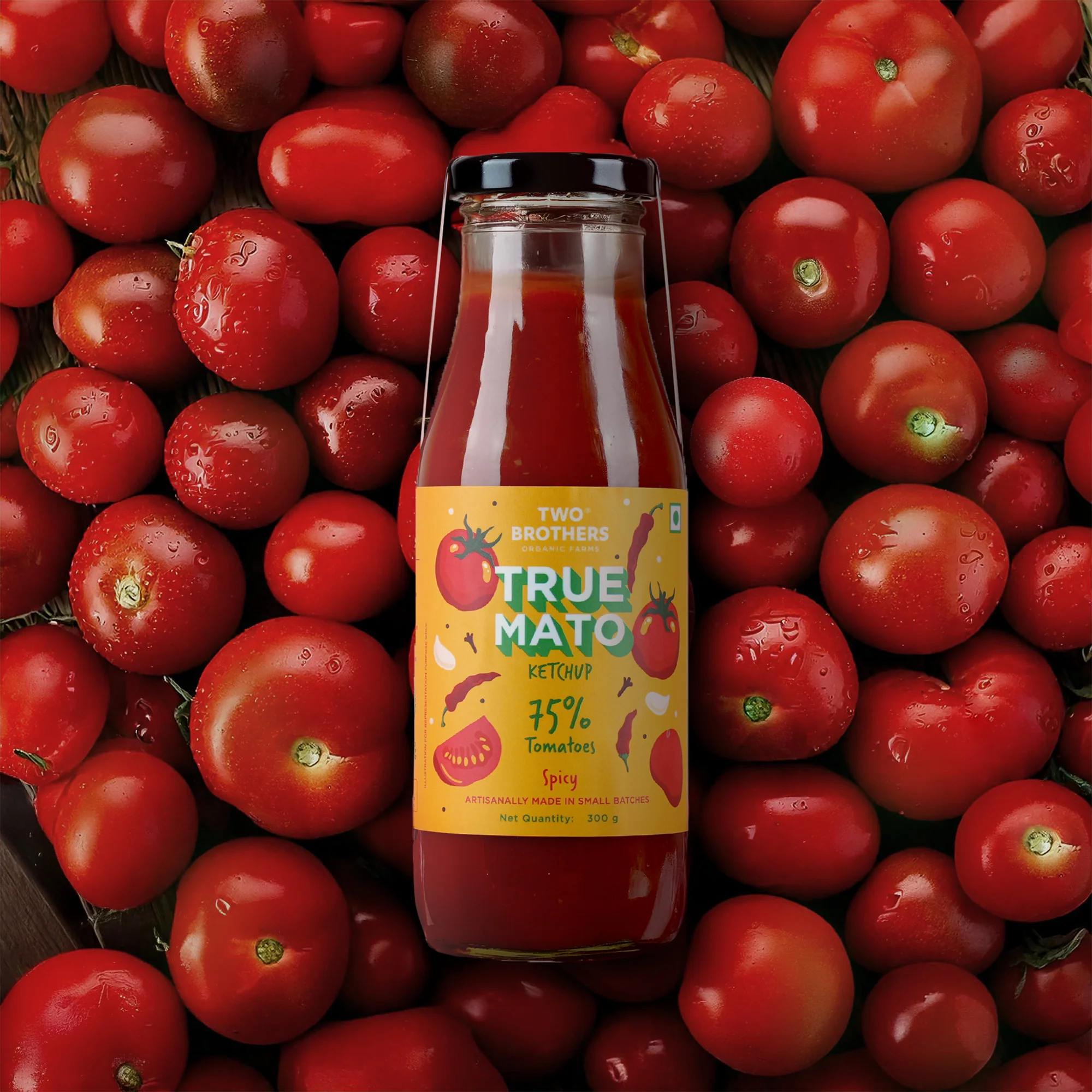 Two Brothers Organic Farms Truemato Ketchup - Spicy Tomato Ketchup 300g (Naturally Made with 75% Fresh Tomatoes, No Refined Sugar) - Image 4