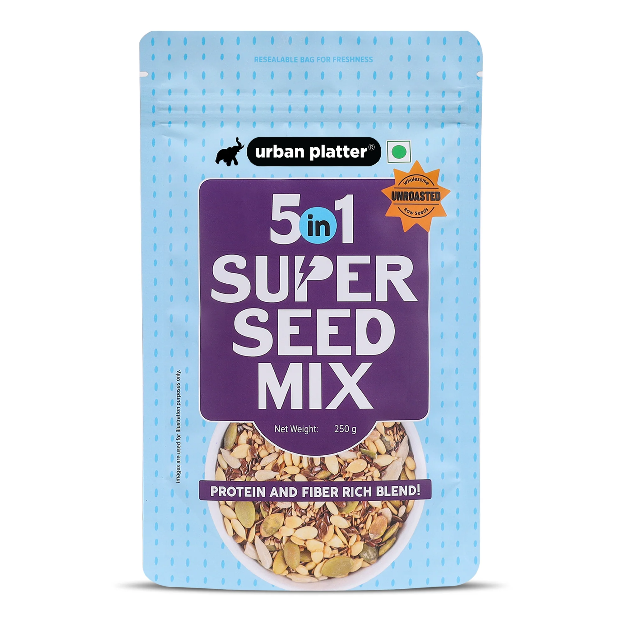 Unroasted 5-in-1 Super Seed Mix, 250g (High Protein & Fiber | Pumpkin, Sunflower, Watermelon, Sesame & Flax Seed Blend | Raw & Ready-to-Eat Superfood Snack)