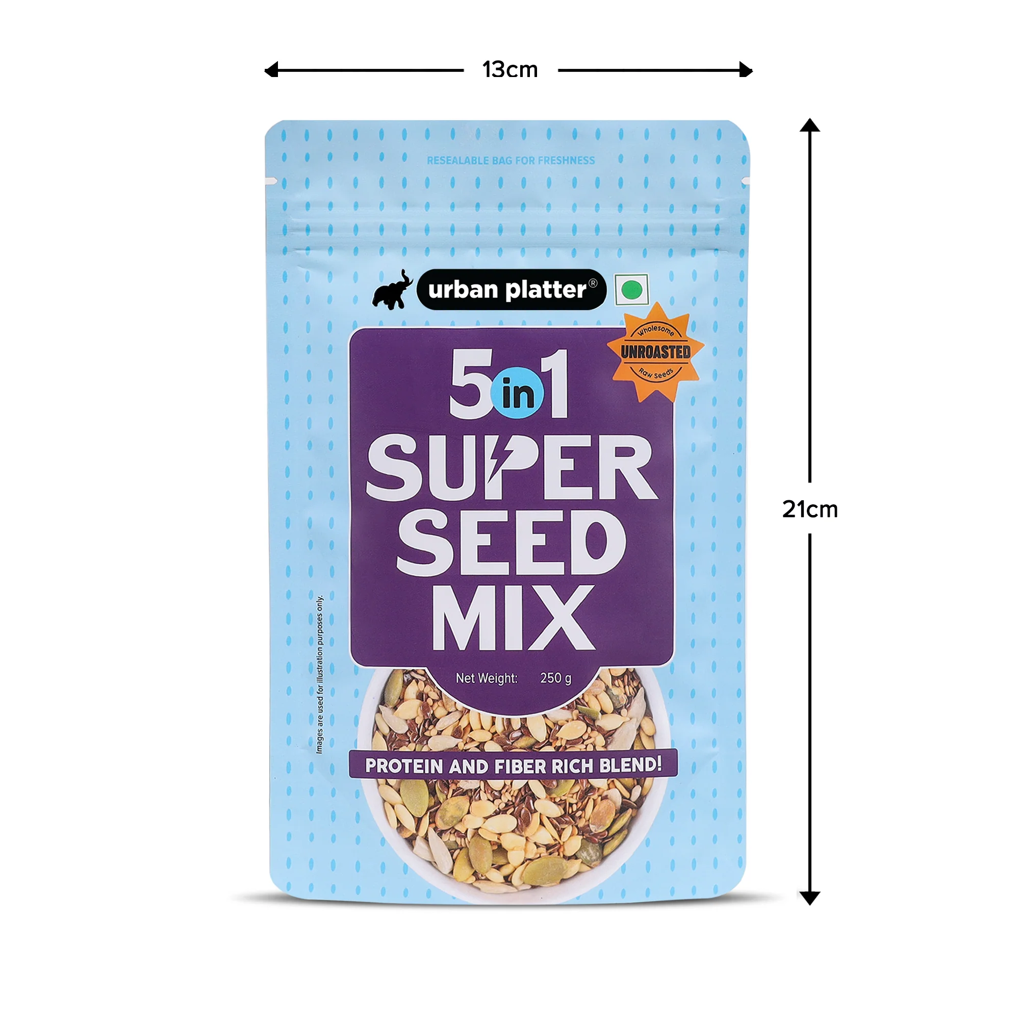 Unroasted 5-in-1 Super Seed Mix, 250g (High Protein & Fiber | Pumpkin, Sunflower, Watermelon, Sesame & Flax Seed Blend | Raw & Ready-to-Eat Superfood Snack) - Image 3