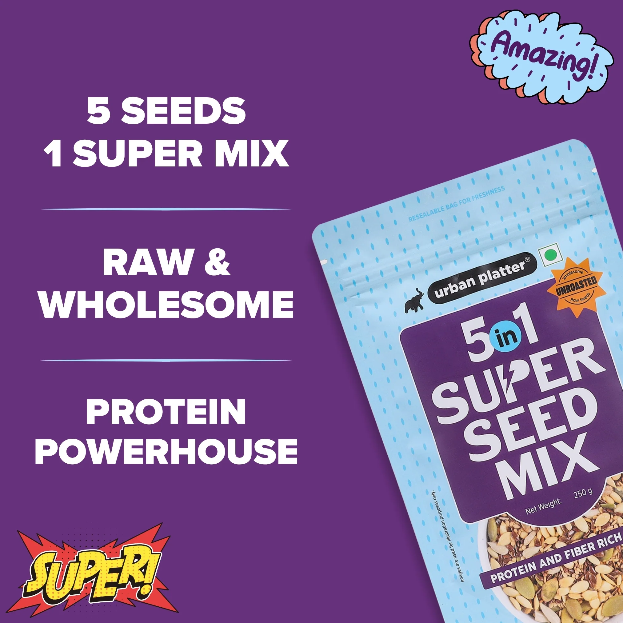 Unroasted 5-in-1 Super Seed Mix, 250g (High Protein & Fiber | Pumpkin, Sunflower, Watermelon, Sesame & Flax Seed Blend | Raw & Ready-to-Eat Superfood Snack) - Image 6