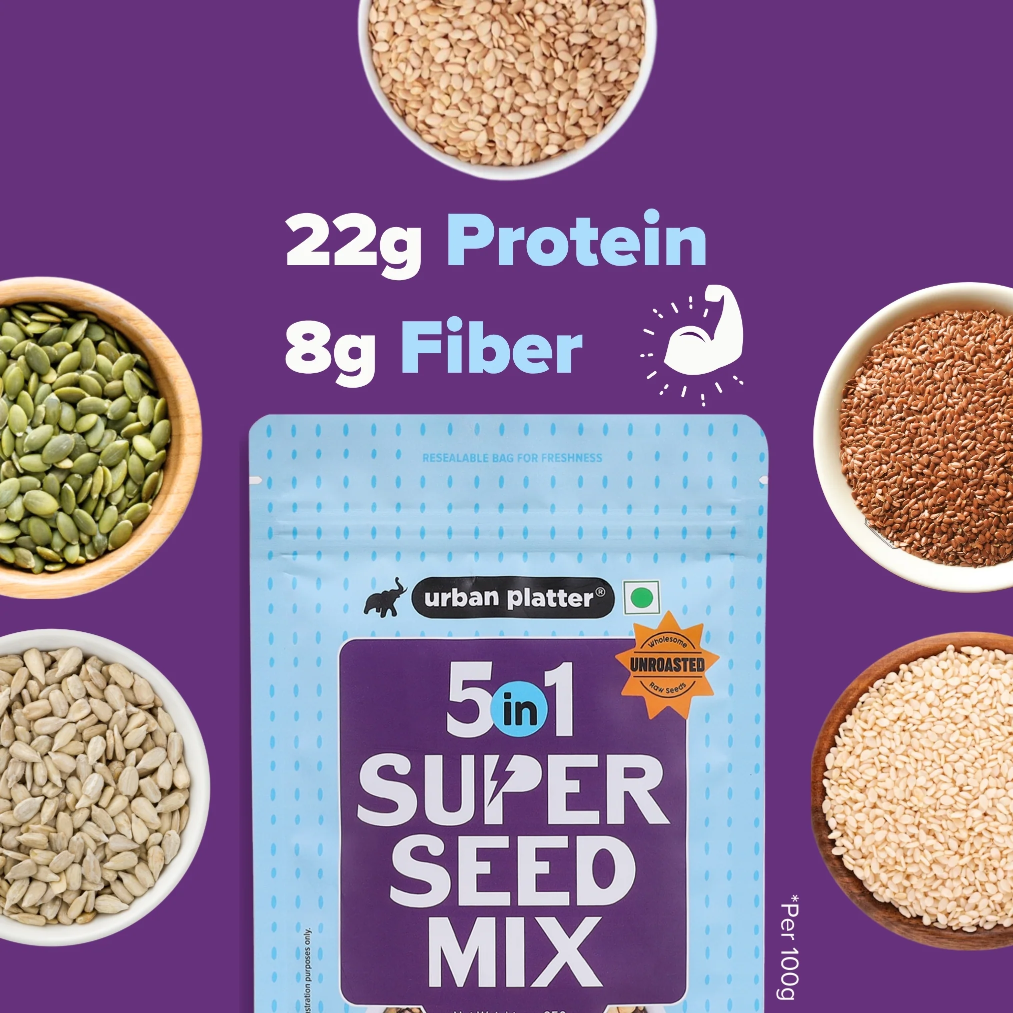 Unroasted 5-in-1 Super Seed Mix, 250g (High Protein & Fiber | Pumpkin, Sunflower, Watermelon, Sesame & Flax Seed Blend | Raw & Ready-to-Eat Superfood Snack) - Image 7
