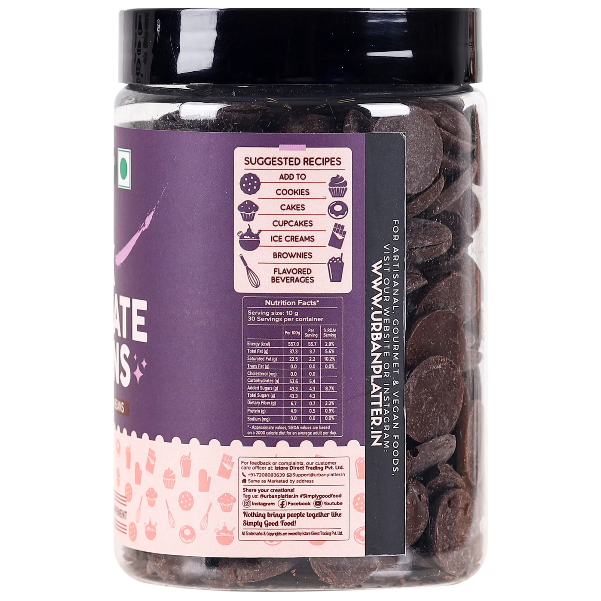 All Natural, Dairy-Free and 55% Cocoa Dark Chocolate Buttons, 300g - Image 3