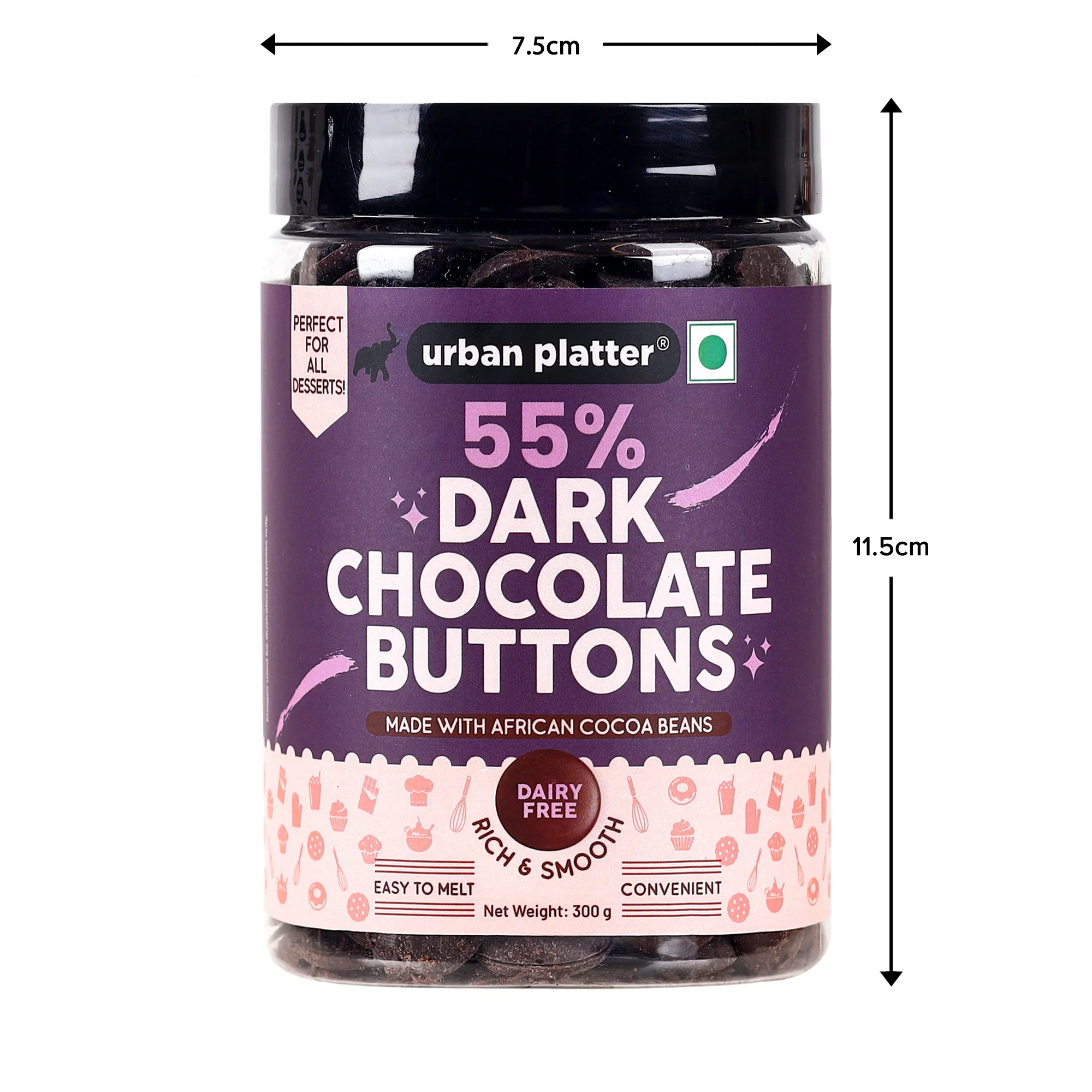 All Natural, Dairy-Free and 55% Cocoa Dark Chocolate Buttons, 300g - Image 8