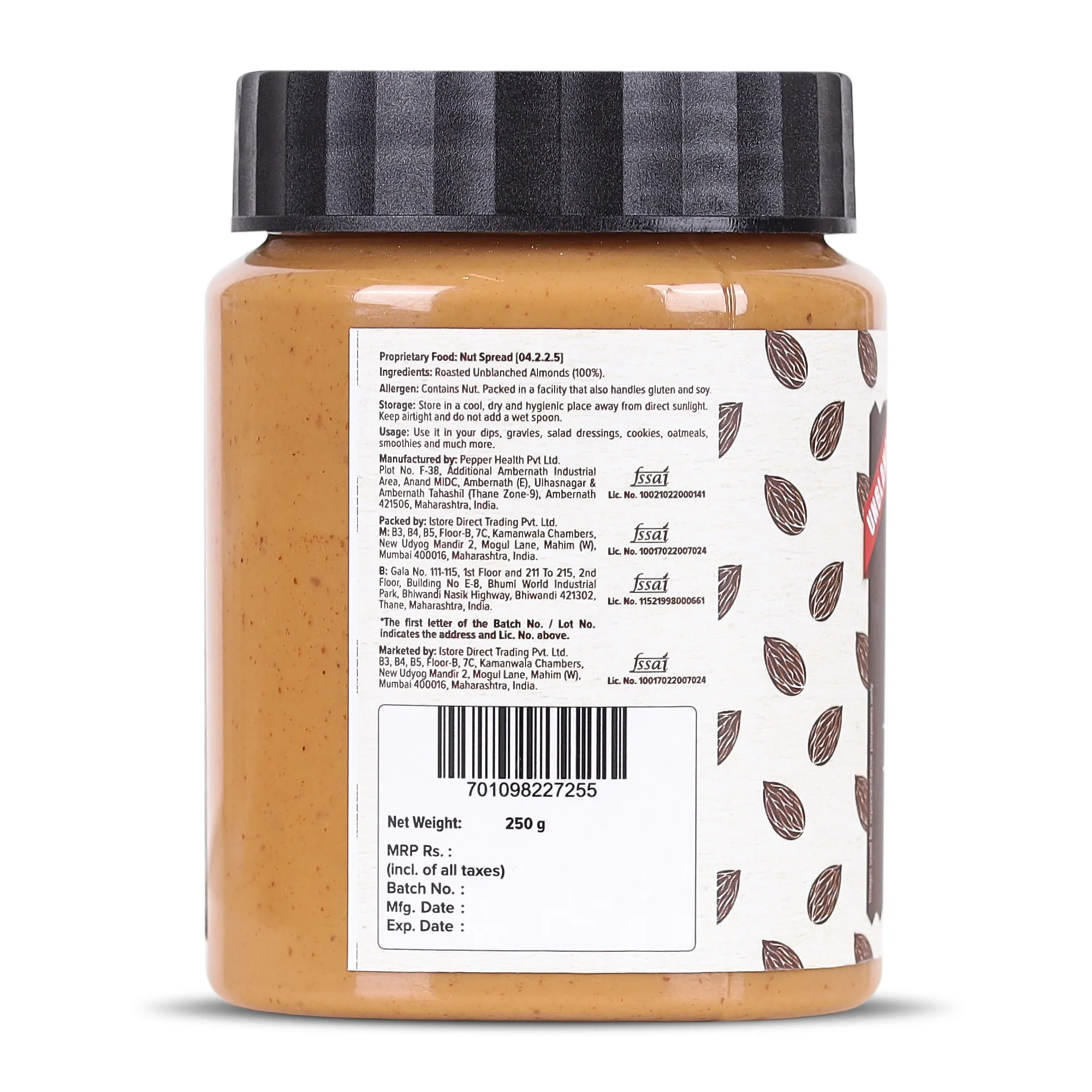 Almond Butter (With Skin) (Bold Nutty Flavour | Single Ingredient | Keto-Friendly | Unblanched Paste) - Image 2