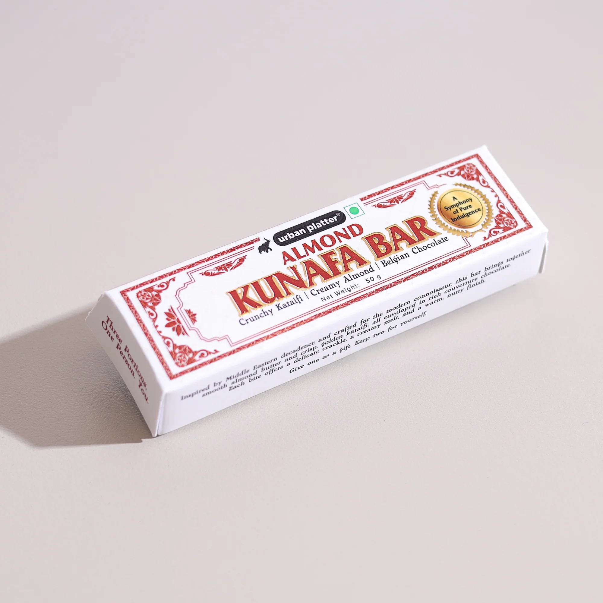 Amond Kunafa Bar, 50g (Middle Eastern Inspired Chocolate Bar Filled with Almond Butter & Kataifi, 58% Belgian Chocolate, Plant-Based)