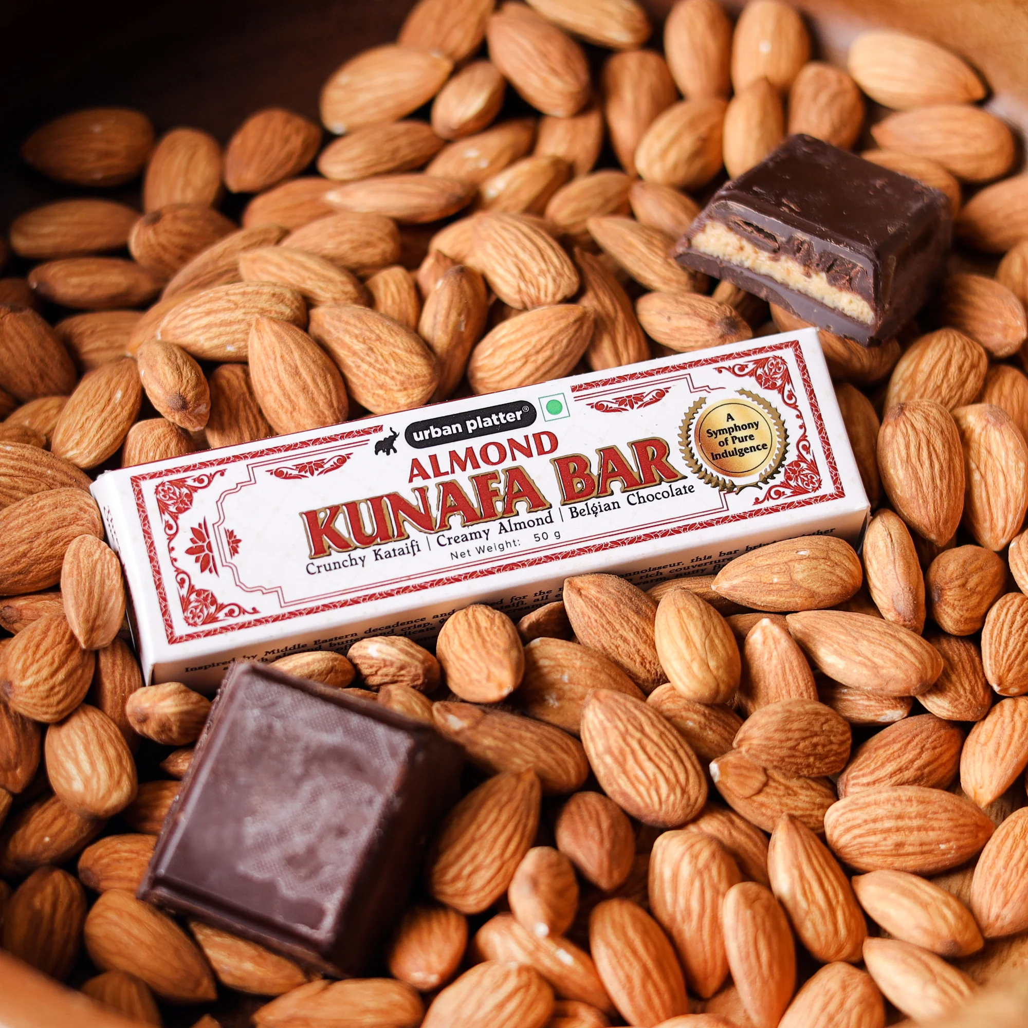 Amond Kunafa Bar, 50g (Middle Eastern Inspired Chocolate Bar Filled with Almond Butter & Kataifi, 58% Belgian Chocolate, Plant-Based) - Image 5