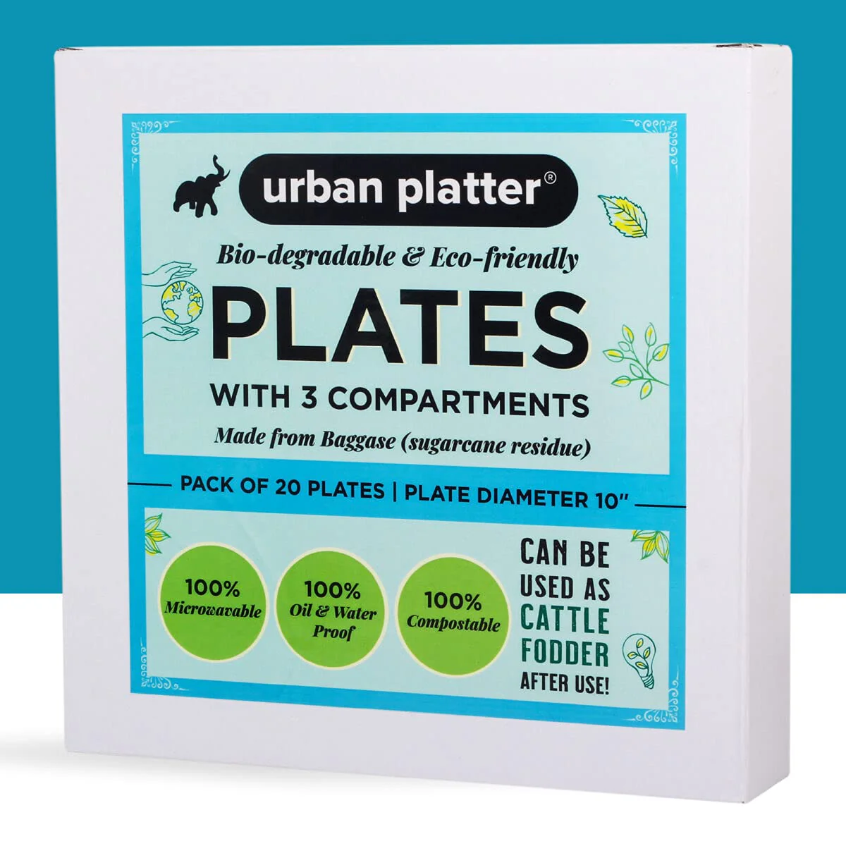 Bagasse Eco-friendly Disposable Round Plates with Compartments, [10 inches, Pack of 20] - Image 2