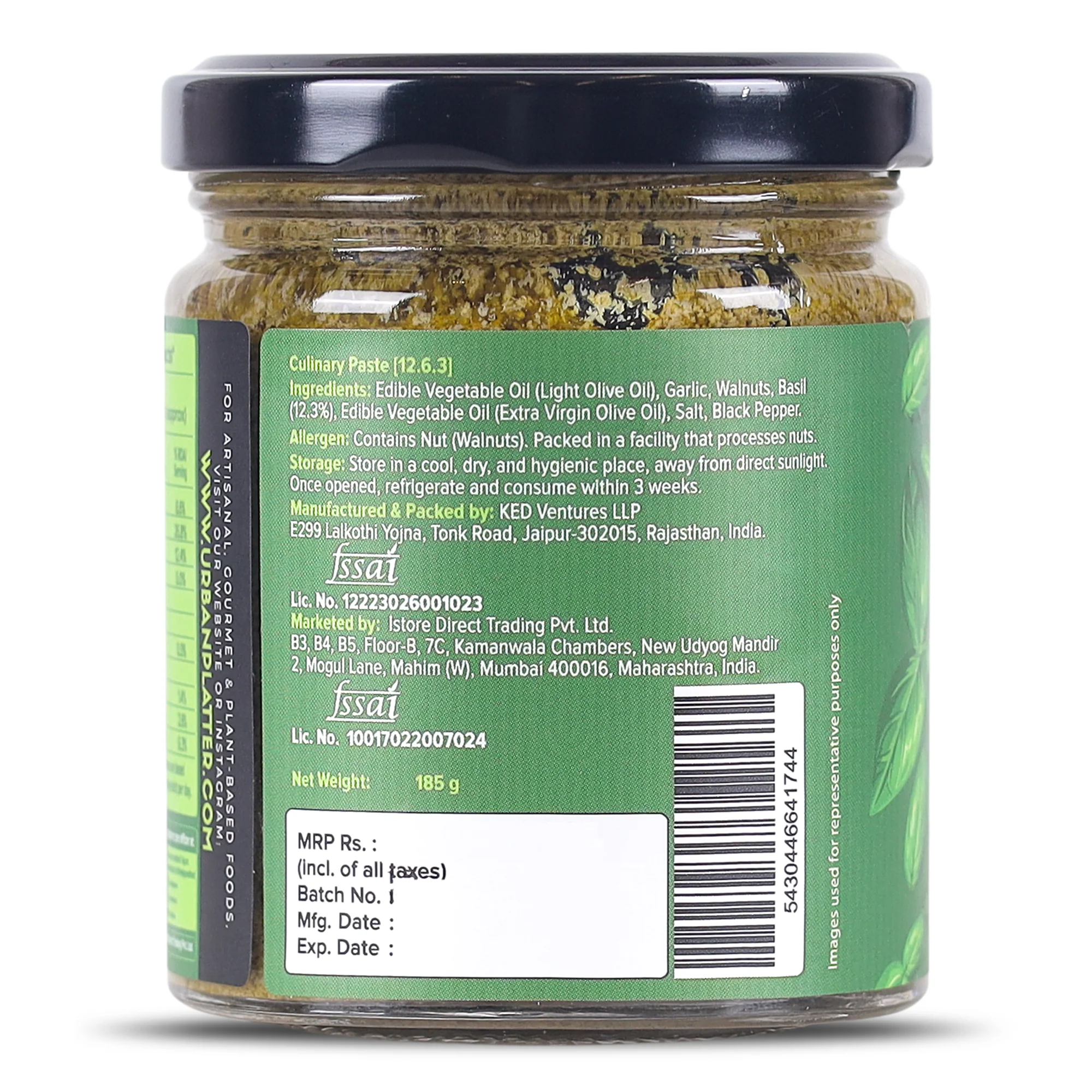 Basil Pesto, 185g (Plant Based, Preservative-free, Italian Inspired Pasta Sauce & Spread, Ready-to-Use) - Image 2