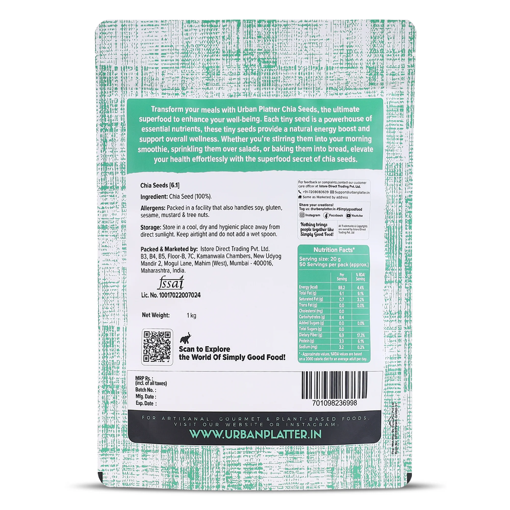 Black Chia Seeds, 1kg (Rich in Omega-3 | Fibre & Protein | Superfood) - Image 2