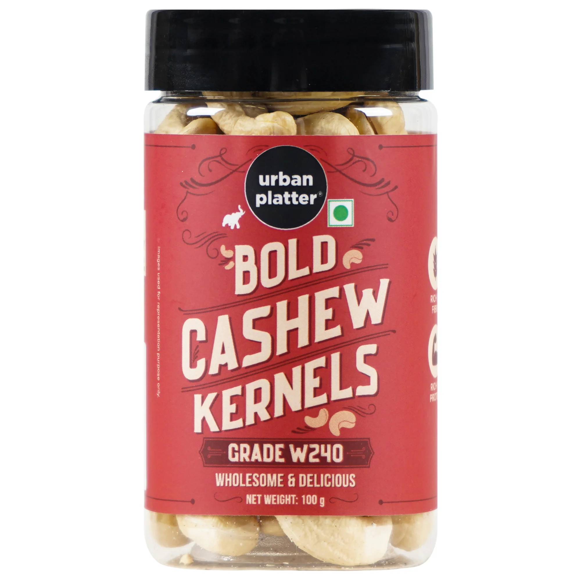 Bold Cashew Kernels (Grade W240), 100g (Rich in Protein, Source of Fiber, Crunchy & Delicious, Stored in Refrigeration for Long Lasting Freshness)