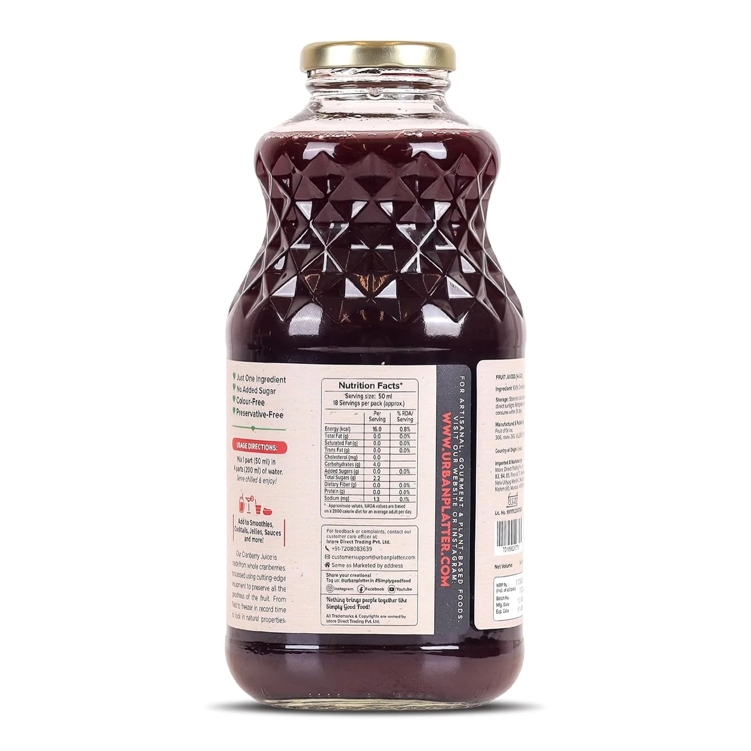 100% Canadian Cranberry Juice, 946ml (No Added Sugar | Preservative-Free | Antioxidant-Rich) - Image 3