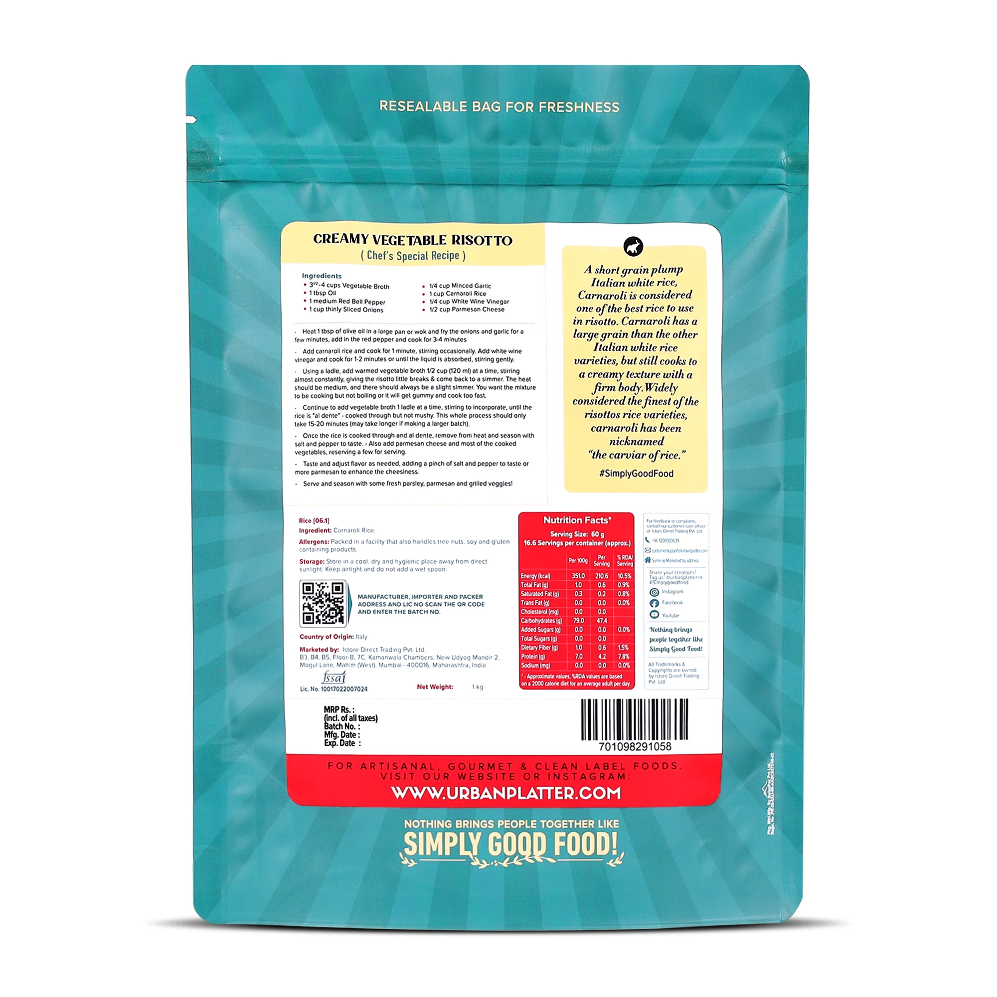 Carnaroli Rice, 1Kg (Product of Italy, Italian Carnaroli Rice for Risottos, Arancini, and Rustic preparations, Vacuum Packed for Freshness and Quality) - Image 2