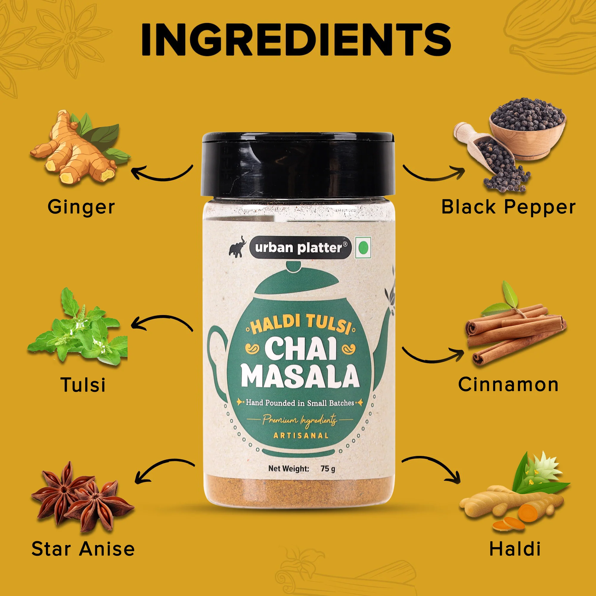 Haldi Tulsi Chai Masala, 75g (Turmeric & Basil | Artisanal Tea Spice | Hand Pounded | Strong Aroma and Flavour) - Image 9