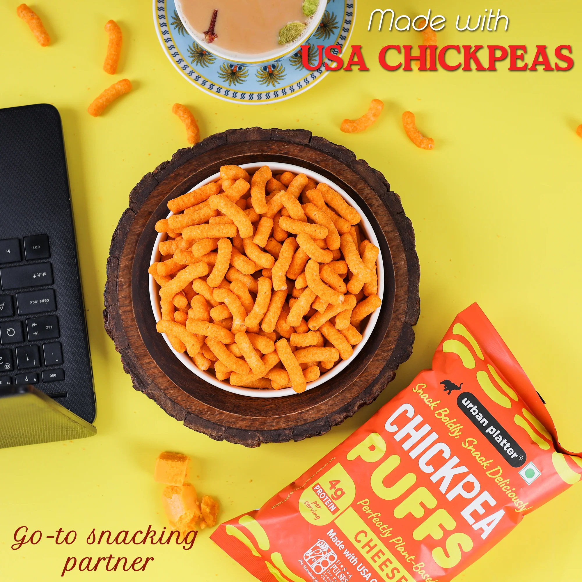 Cheddar Cheese Flavoured Chickpea Puffs, 65g (Savoury and Crunchy Snack | Plant Based | 4g Protein per serve | Made from USA Chickpeas) - Image 4