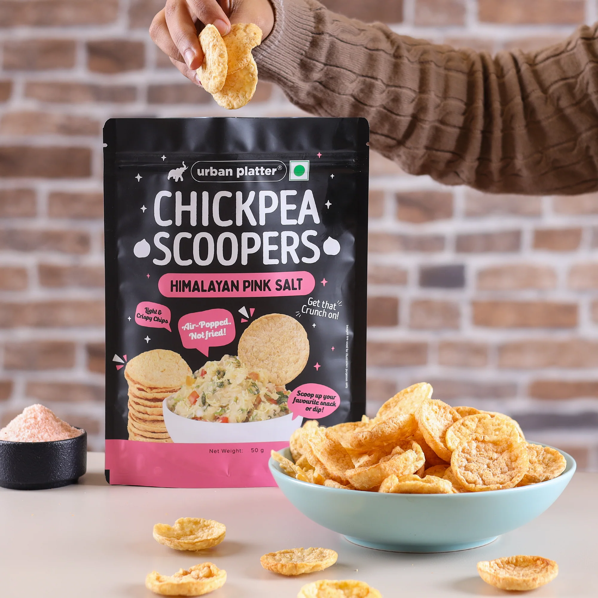 Chickpea Scoopers - Himalayan Pink Salt, 50g (Popped Chips | Lightly Salted | Air Popped, Not Fried) - Image 4